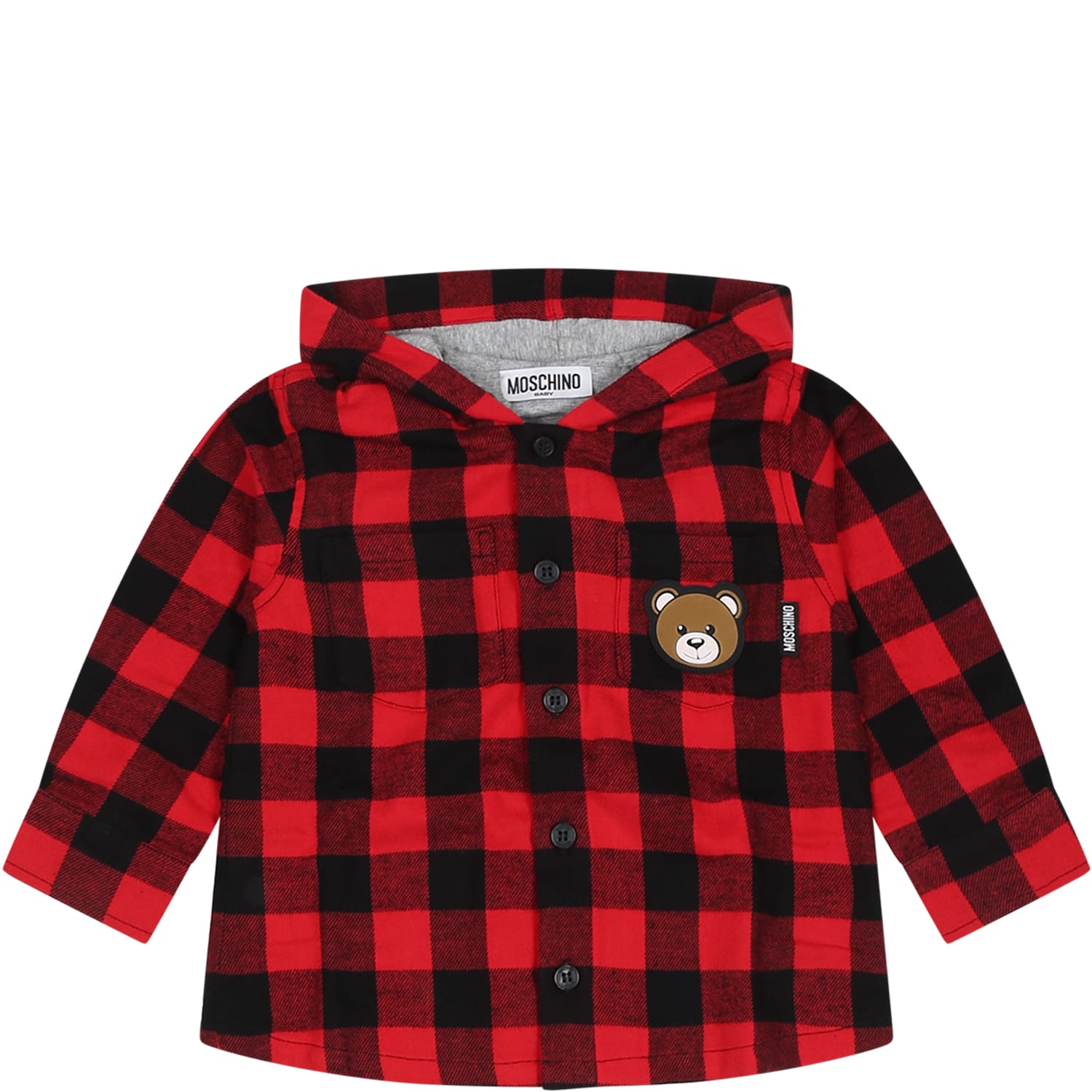Moschino Red Shirt For Baby Boy With Teddy Bear And Logo