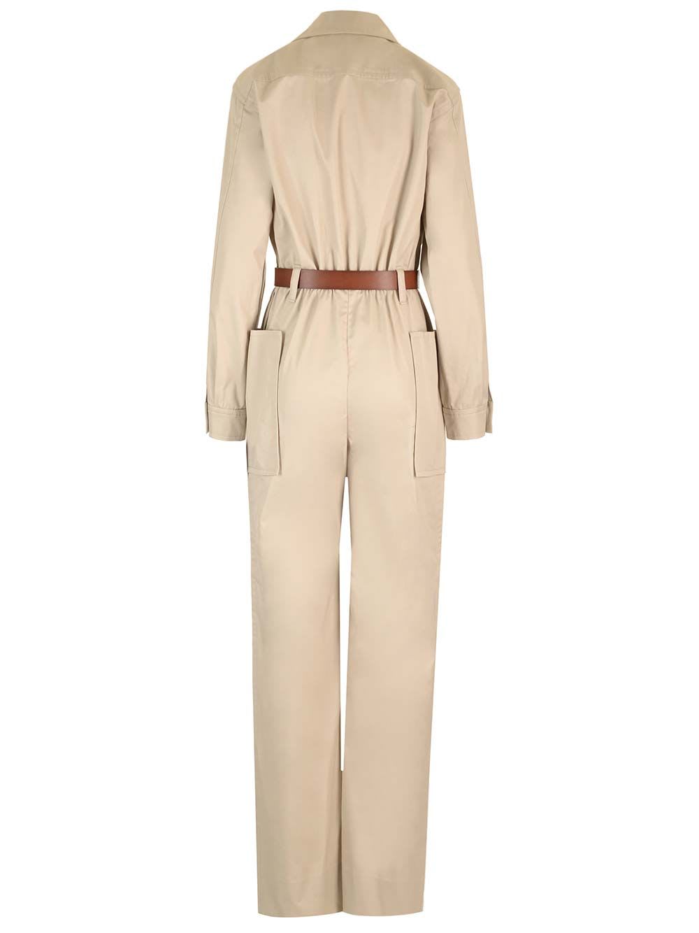 Saint Laurent Cotton Twill Belted Tracksuit In Nude & Neutrals
