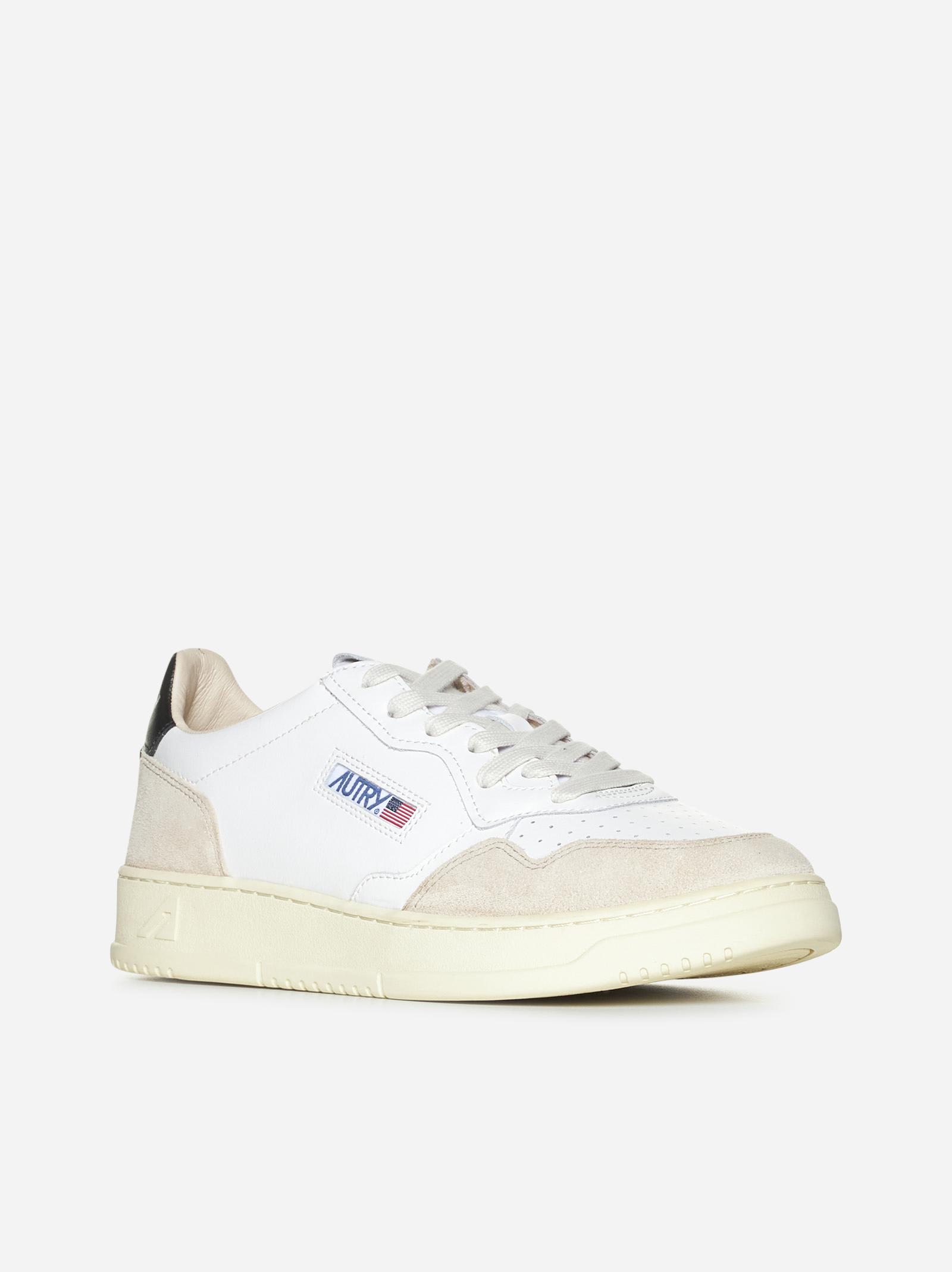 Shop Autry Medalist Leather And Suede Sneakers In Bianco