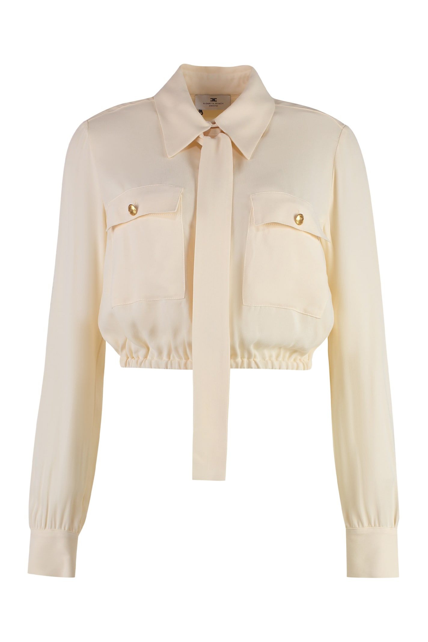 Shop Elisabetta Franchi Pussy-bow Collar Georgette Shirt In Panna