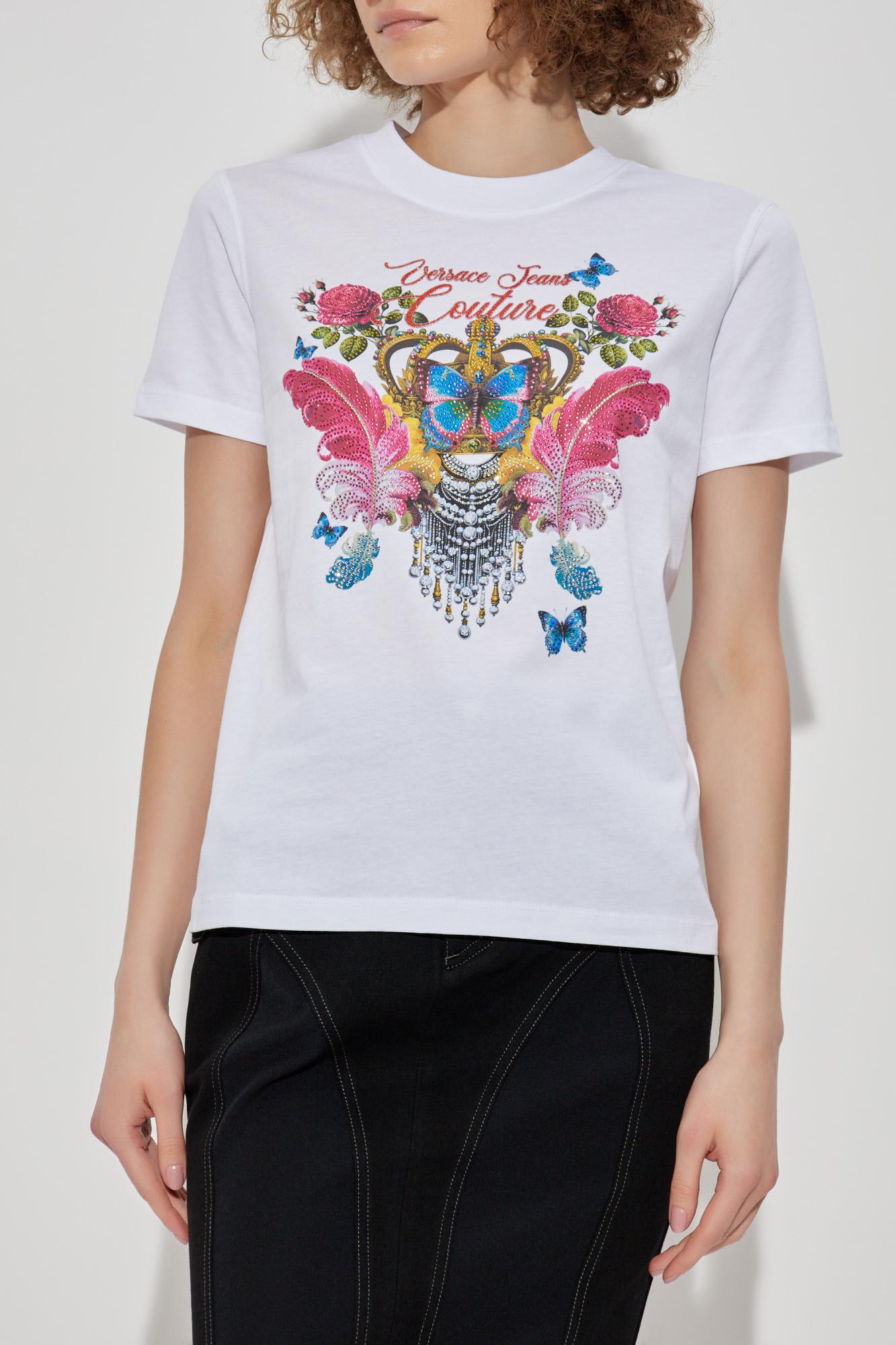 Versace Jeans Couture White Cotton Crew Neck T-shirt With Print In White