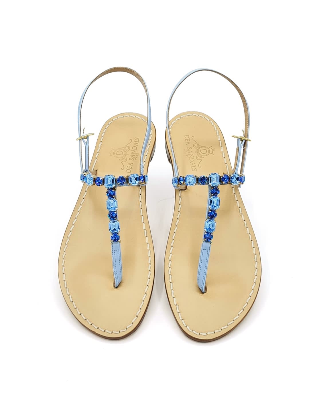 Dea Sandals Linear Light Blue Jewel Sandals In Light Blue, Denim Blue, Sky Blue, Crystals