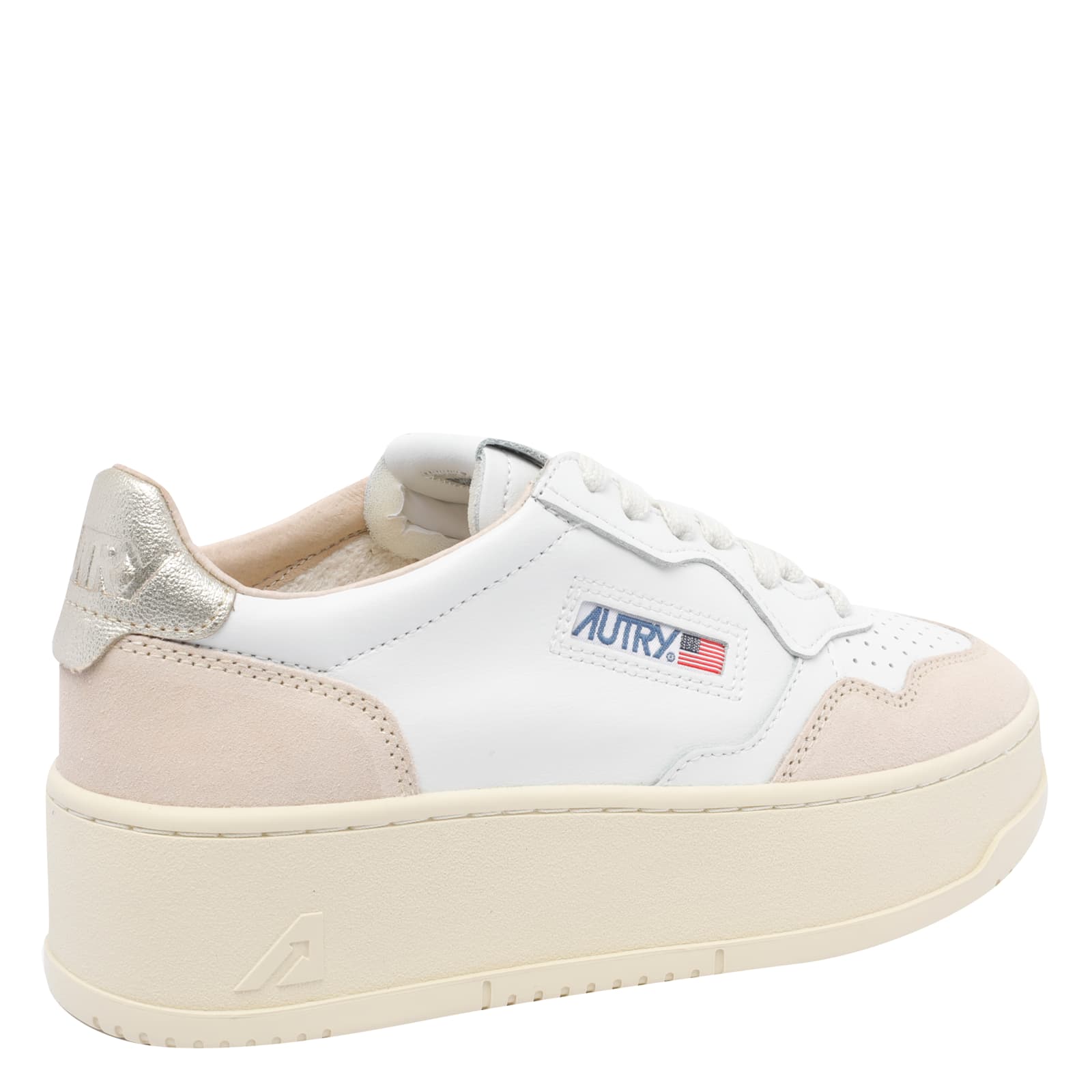 Autry Platinum And White Suede And Leather Medalist Platform Sneakers In Neutral
