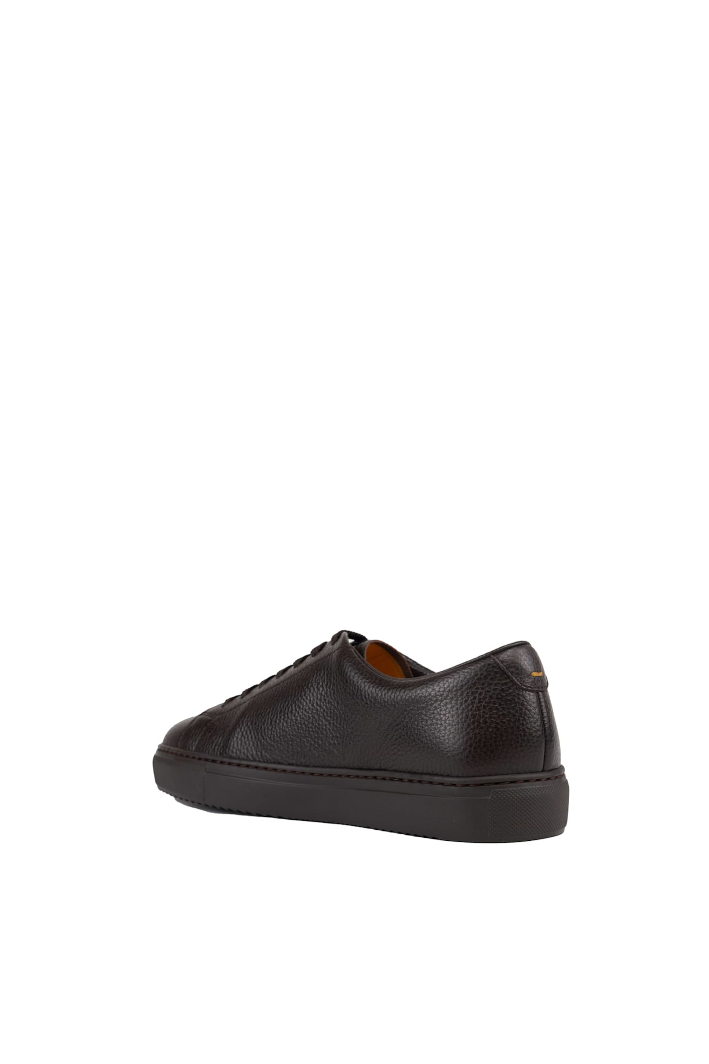 Shop Doucal's Brown Grained Leather Sneakers In Ebano+f.do T.moro