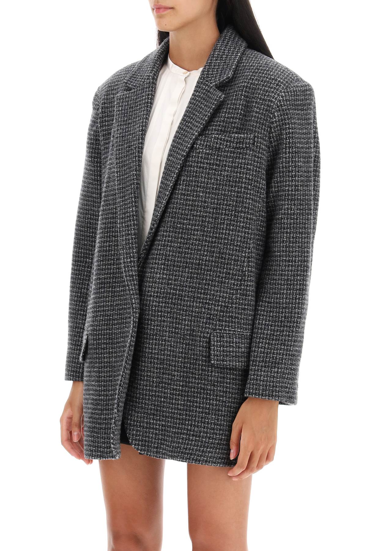 Shop Marant Etoile Cikaito Wool Blazer With Check Motif In Gy Grey