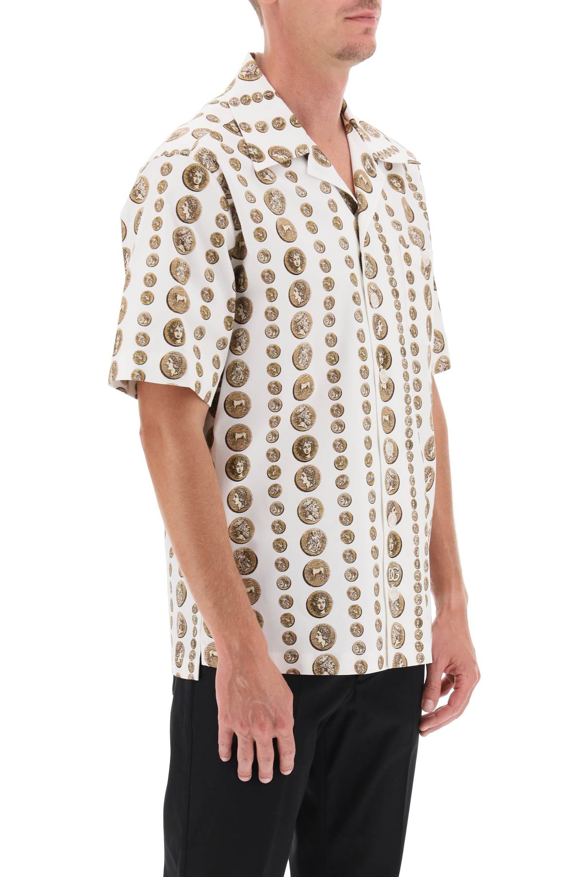 Shop Dolce & Gabbana Coin Print Short Sleeve Shirt In Monete Fdo Bco Nat (white)