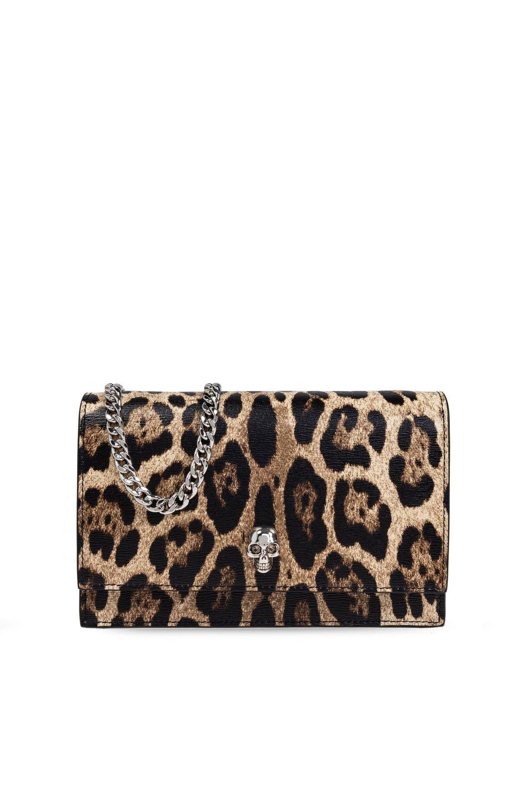 Shop Alexander Mcqueen Leopard Printed Small Skull Clutch Bag In Beige