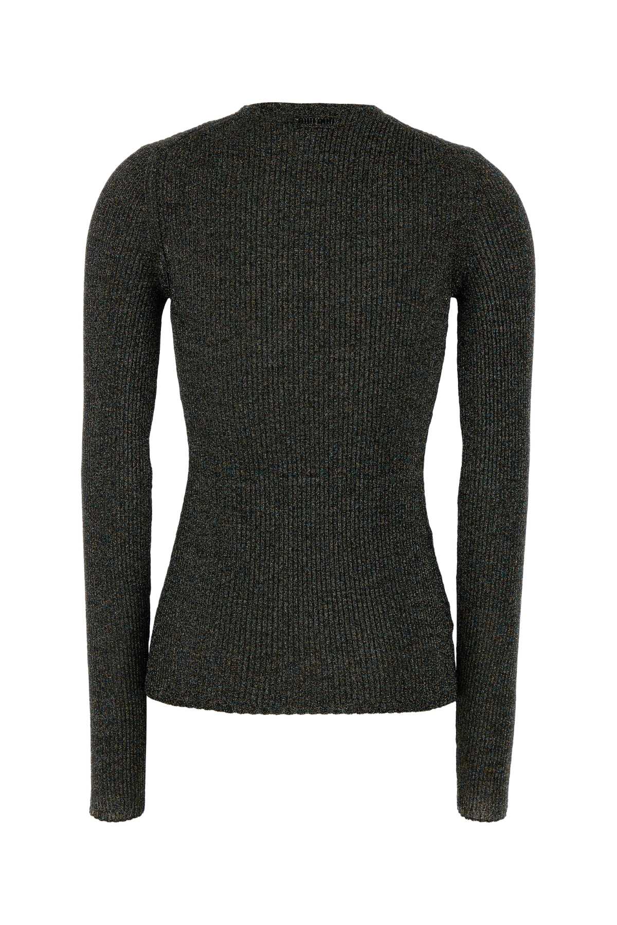 Miu Miu Fitted Long Sleeve Ribbed Top In Gray