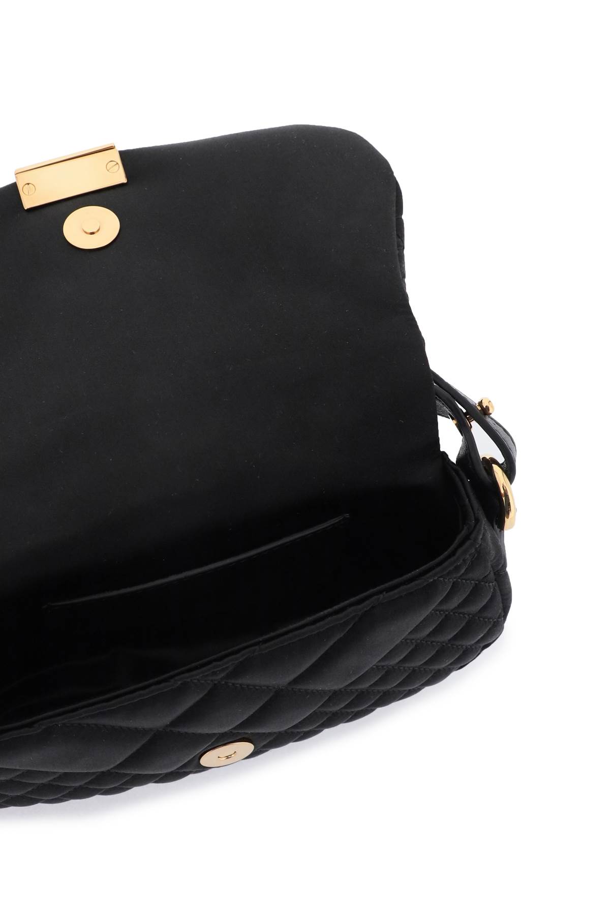 Shop Versace Greca Goddess Satin Mini Bag In Black  Gold (black)