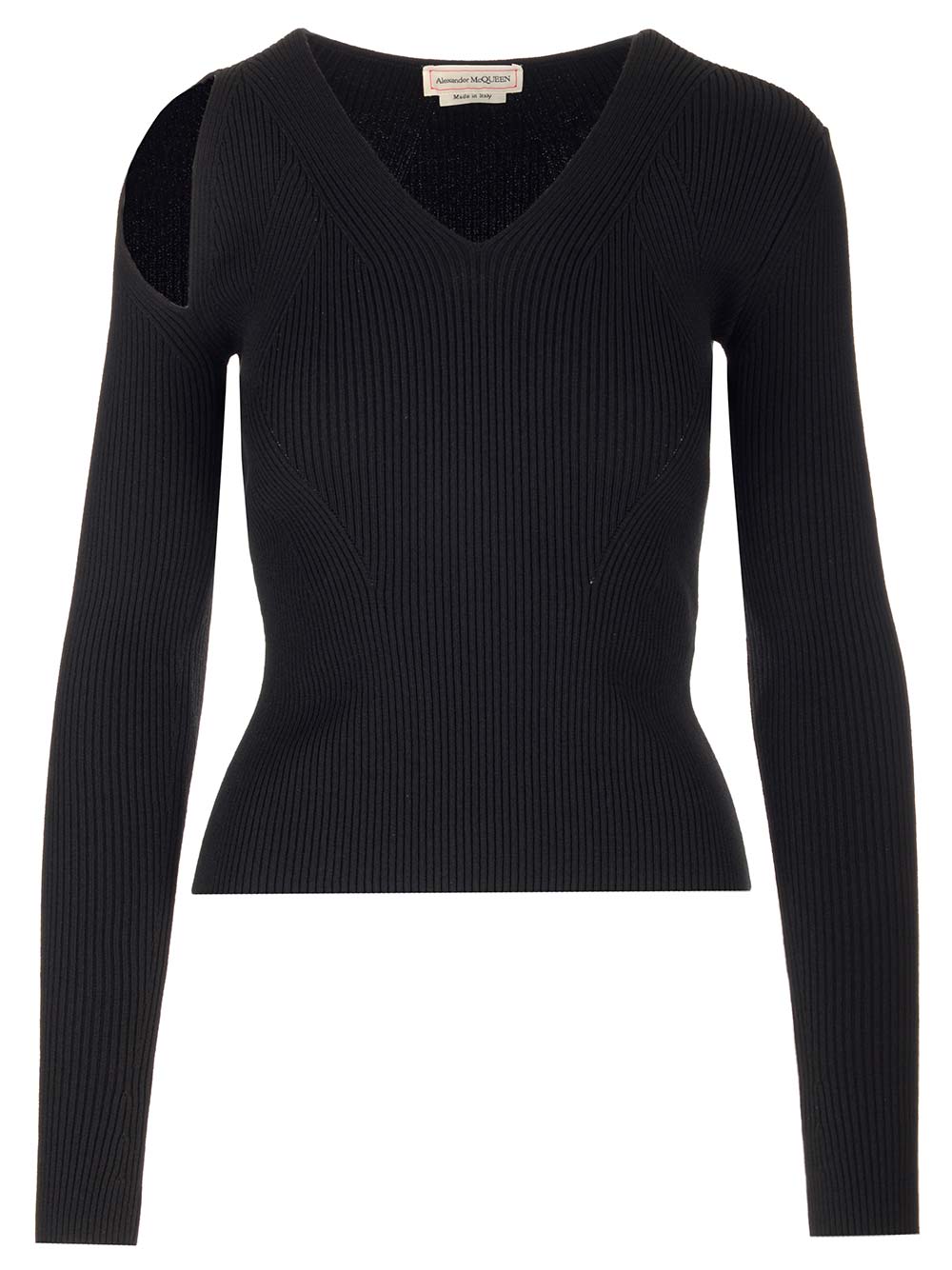 Alexander Mcqueen Alexander Mc Queen Slashed Ribbed Knit Jumper In Black