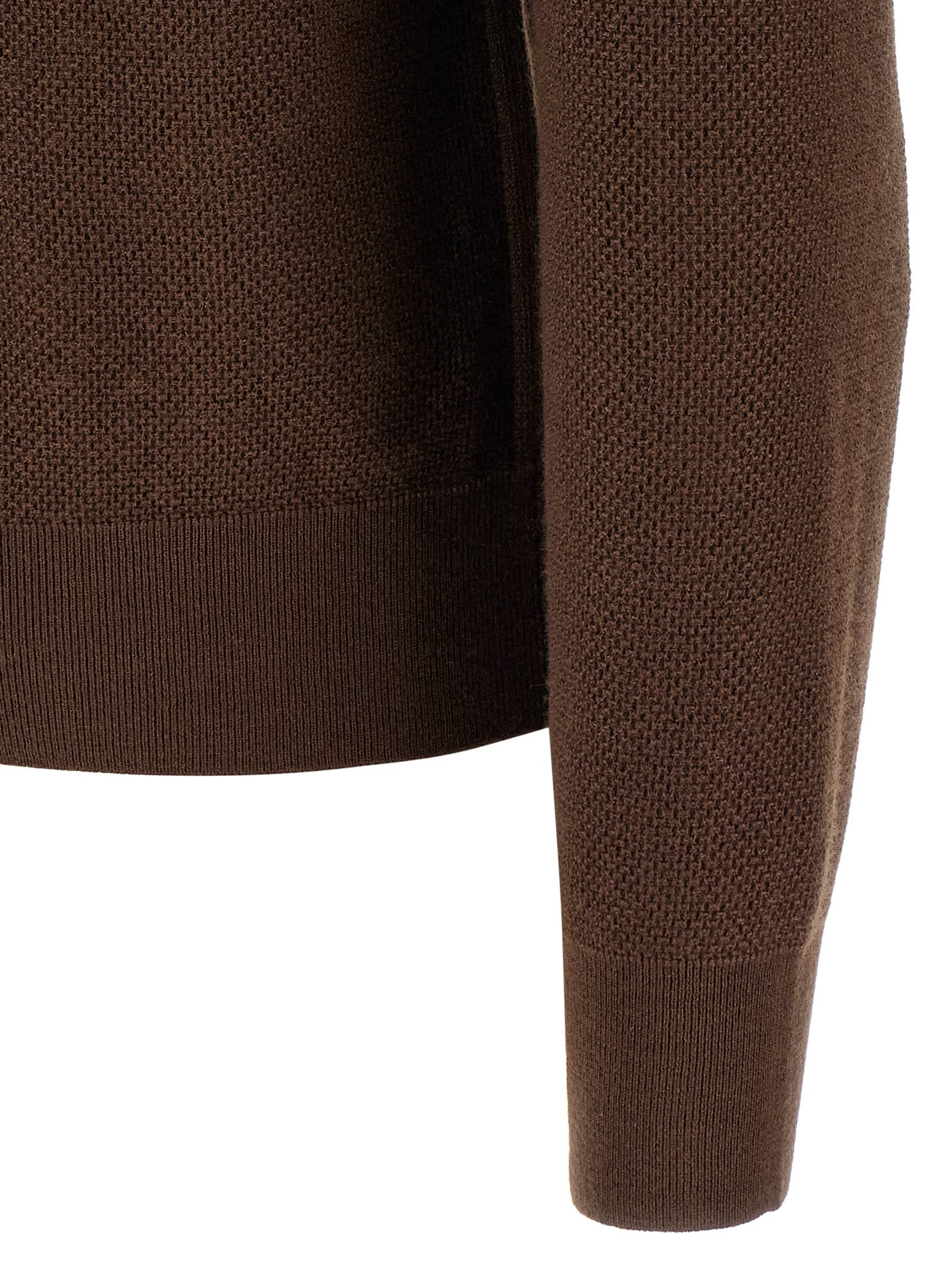 Zegna Cashmere Polo Sweater Textured Knit In Brown