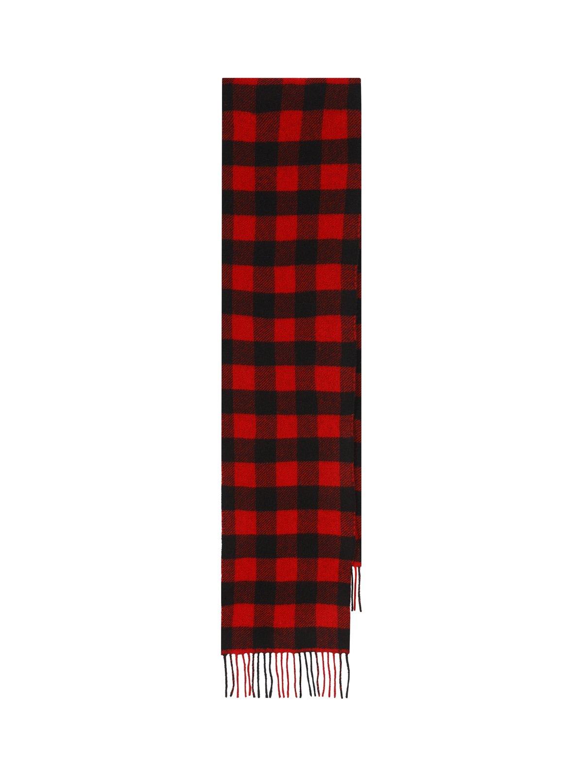Shop Woolrich Checked Fringed Scarf In Nero/rosso