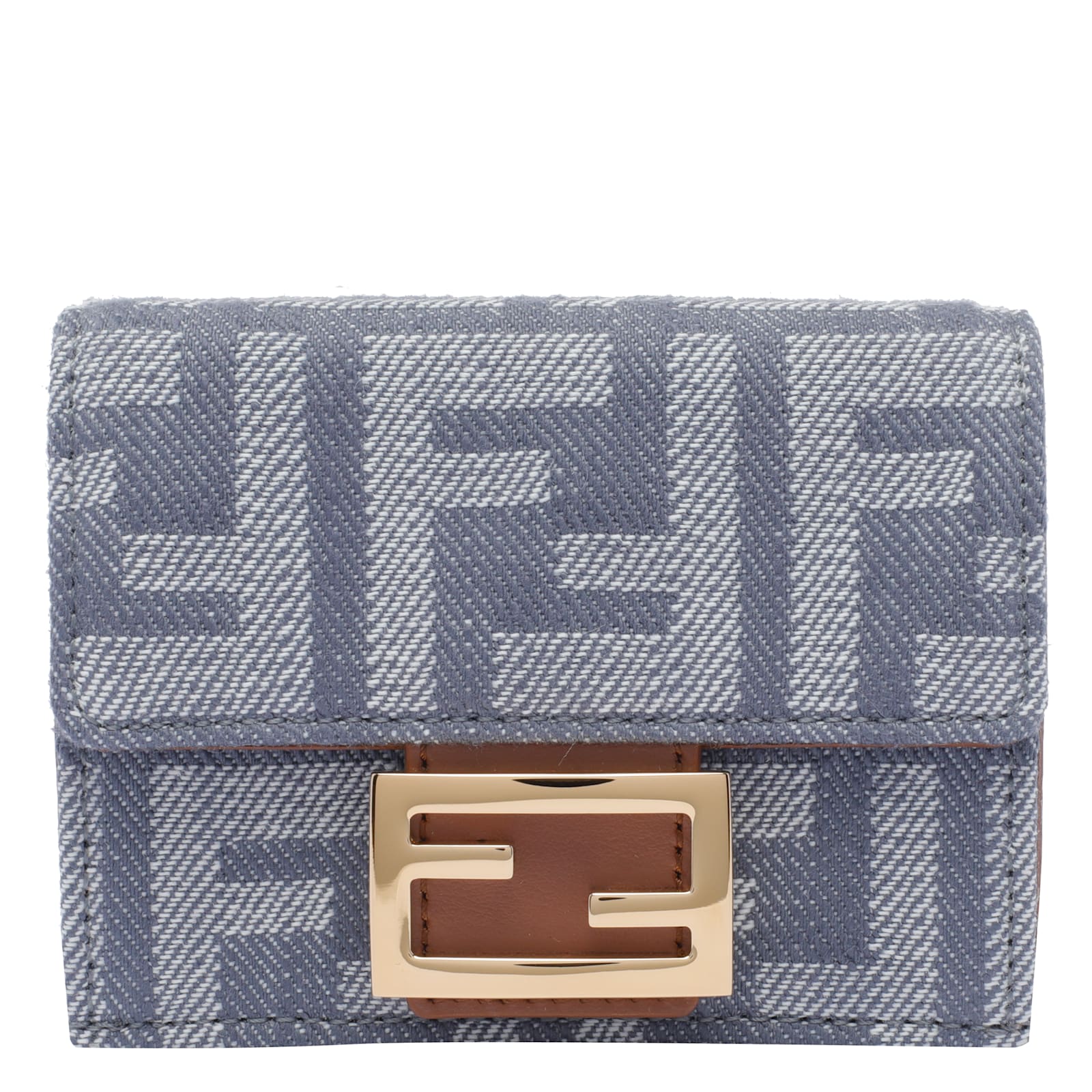 FENDI FF LOGO DENIM TRIFOLD WALLET