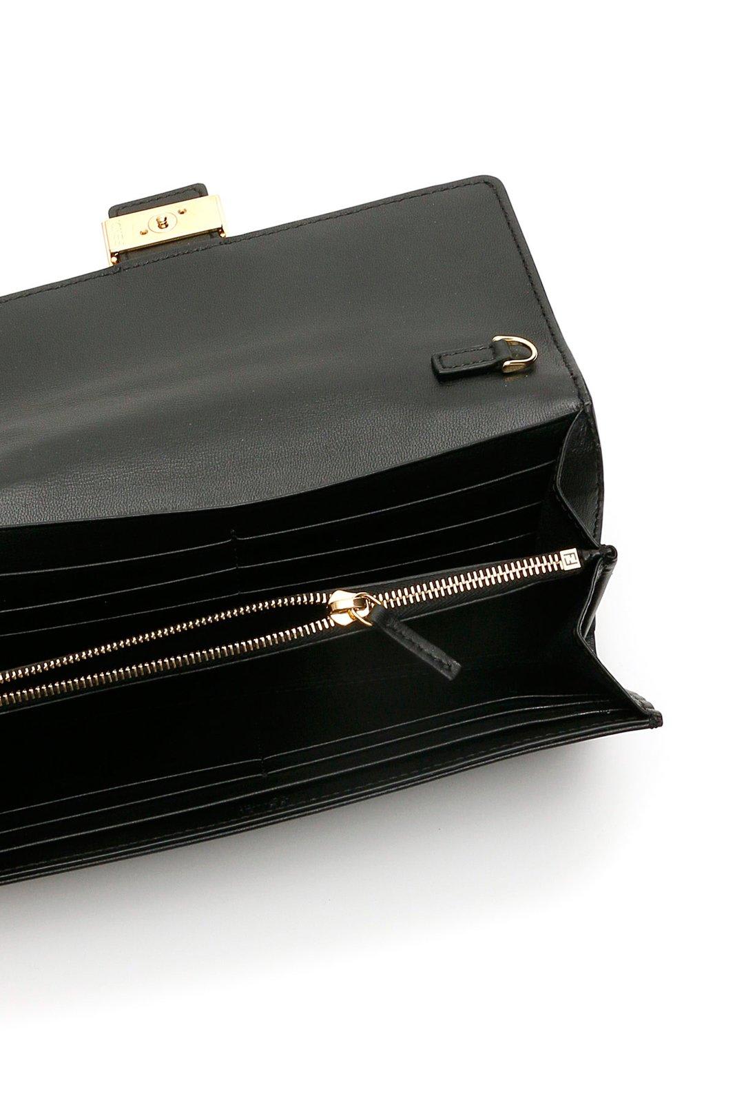 Fendi Ff Motif Baguette Continental Chain-linked Wallet In Black