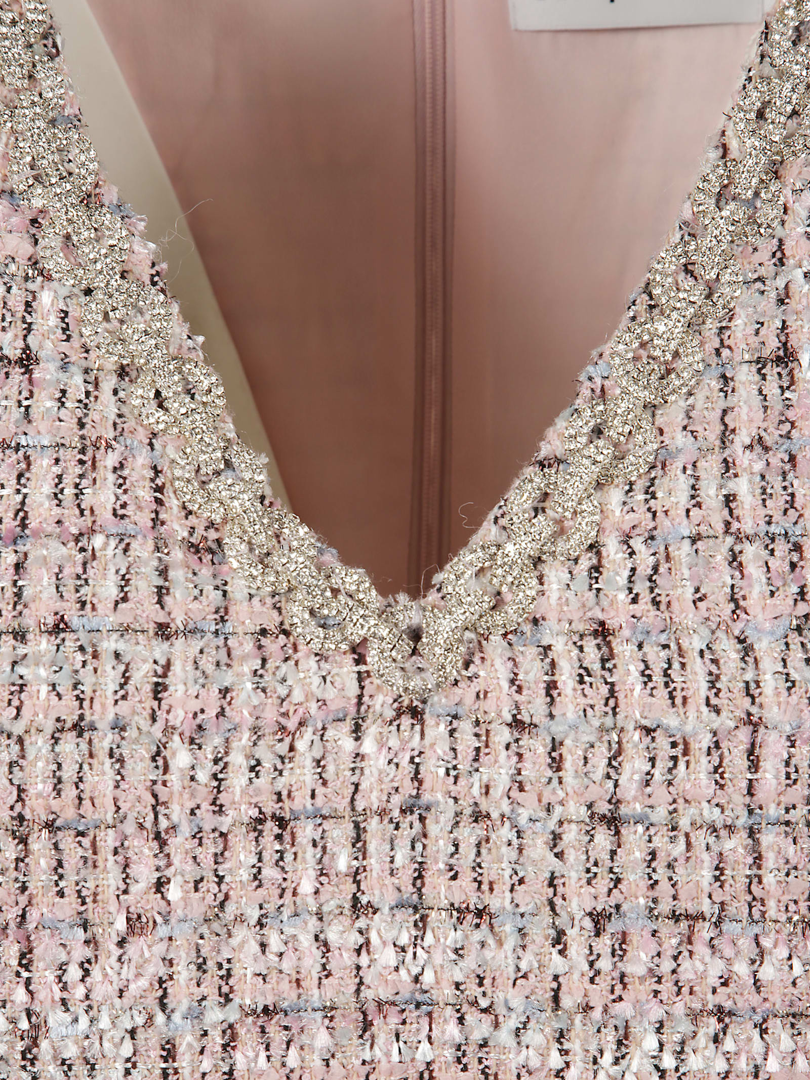 Self-portrait Pink Bouclé Faux Fur Hem Minidress In Pink