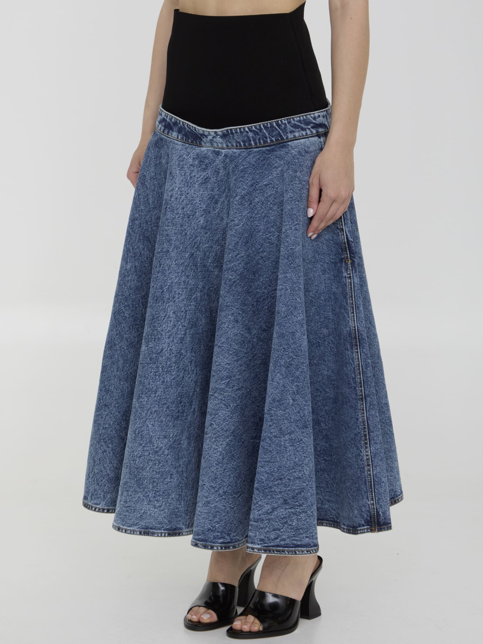 Shop Alaïa Skirt With Knit Band In Blue