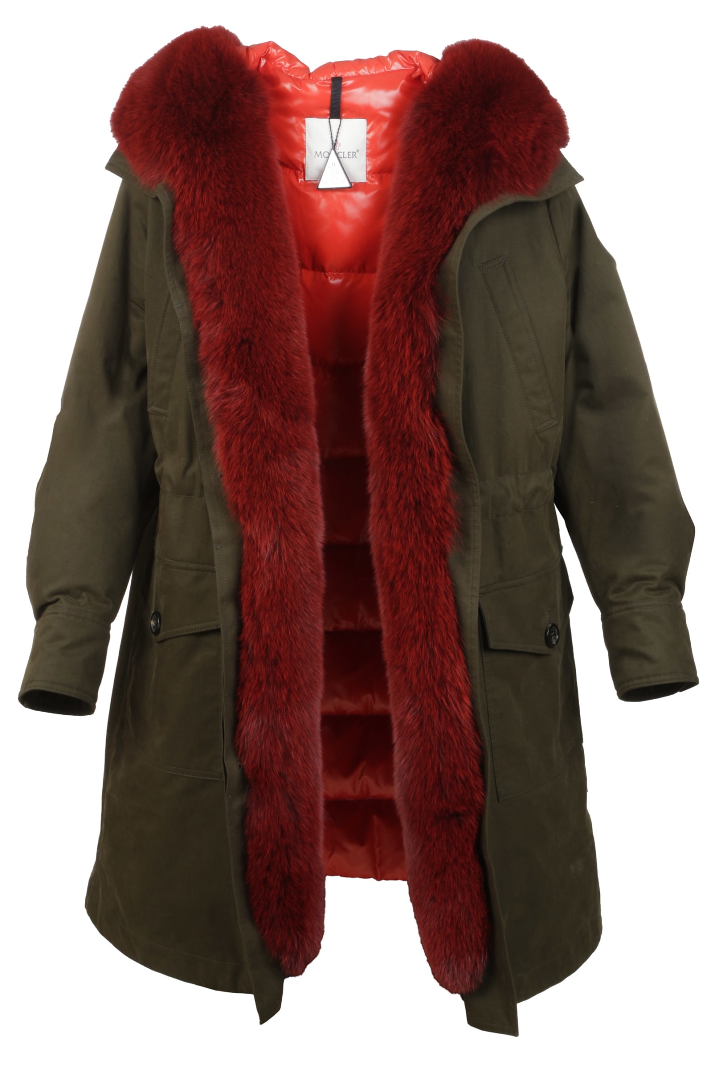 moncler red fur jacket
