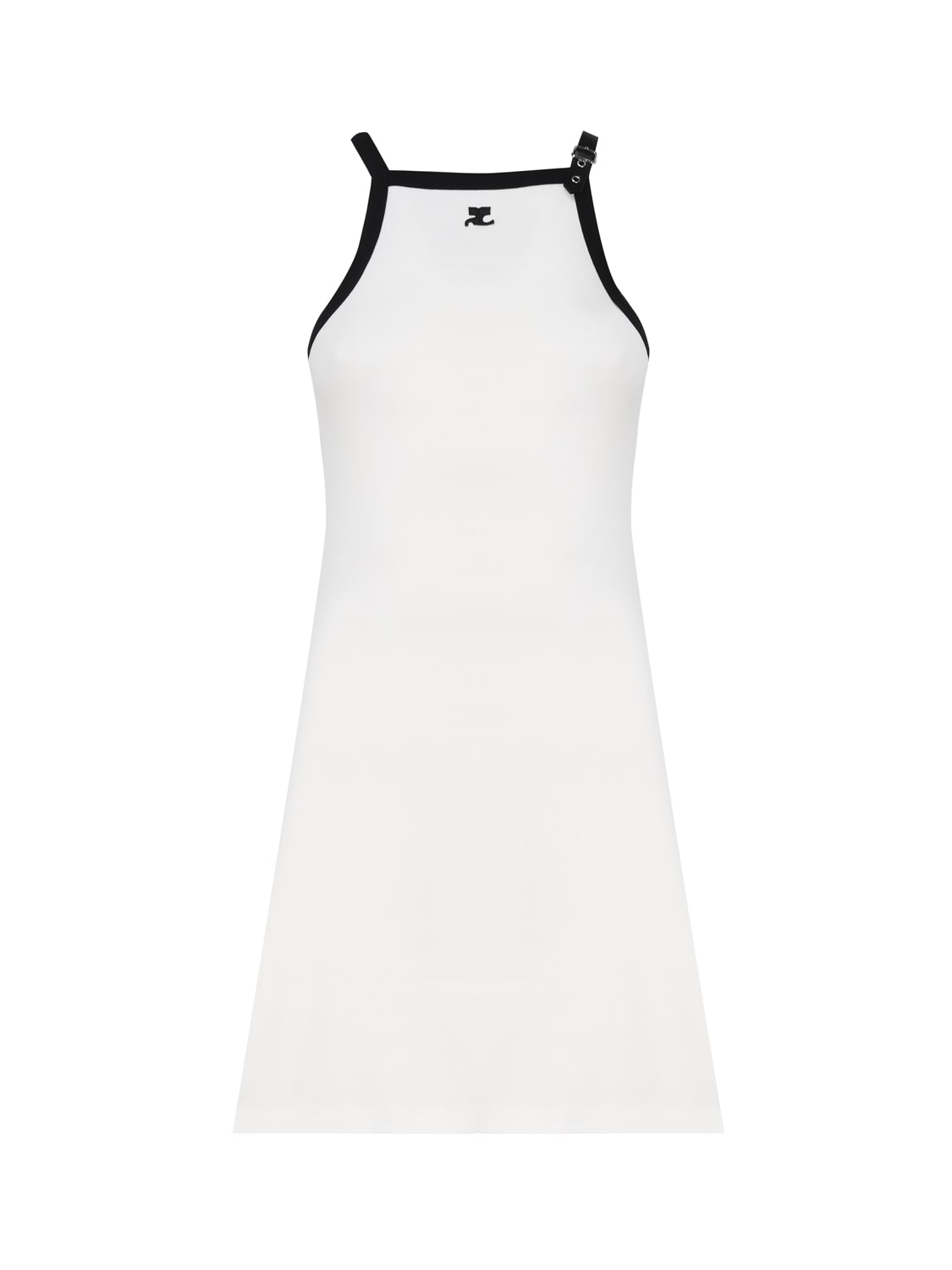 Shop Courrèges Cotton Dress With Strap Strap In Black, White