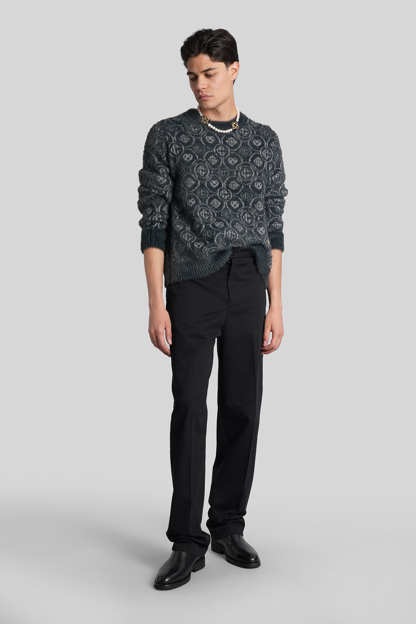 Casablanca Wool-blend Fluffy Monogram Sweater In Gray