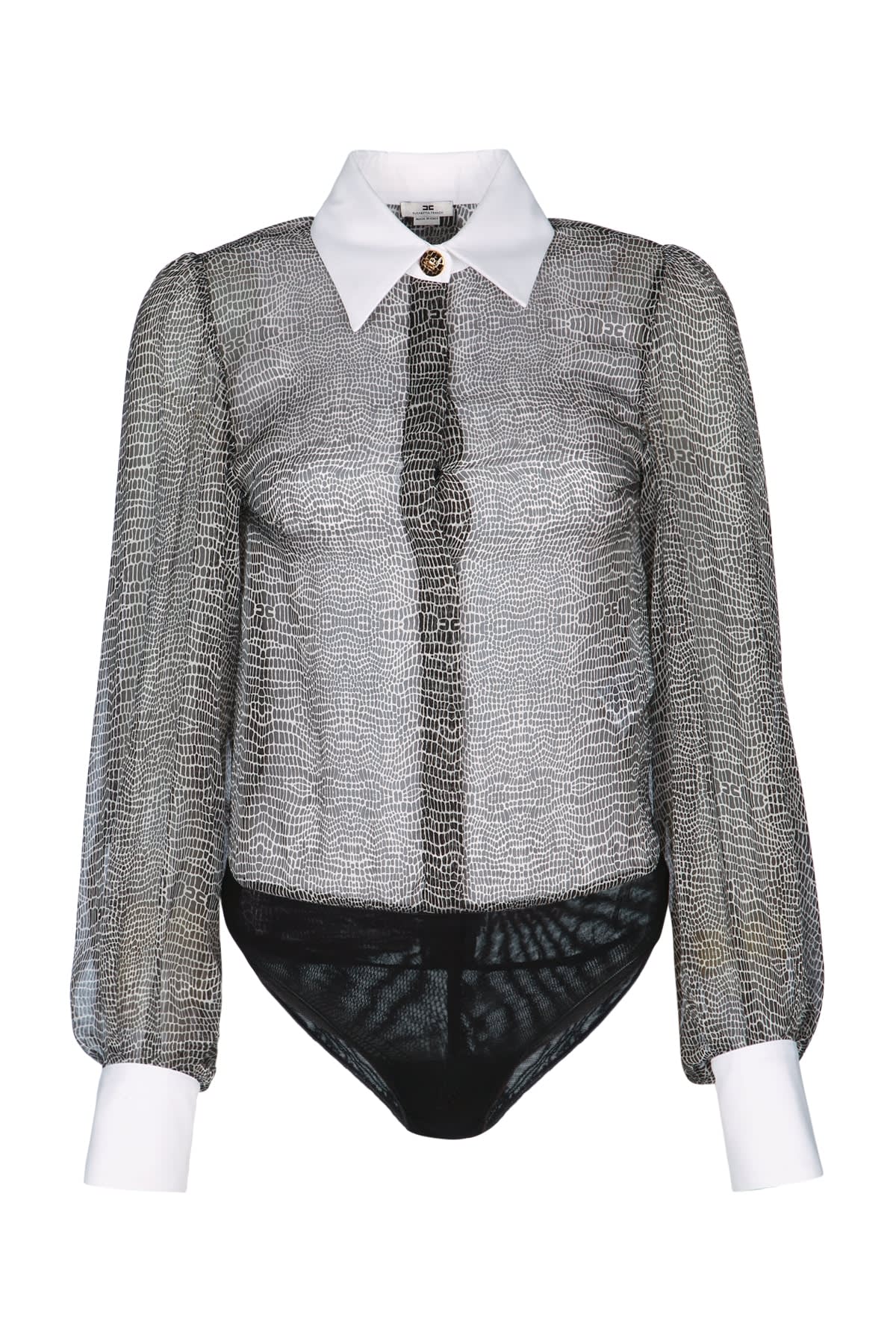 Elisabetta Franchi Silk Shirt Bodysuit In Black