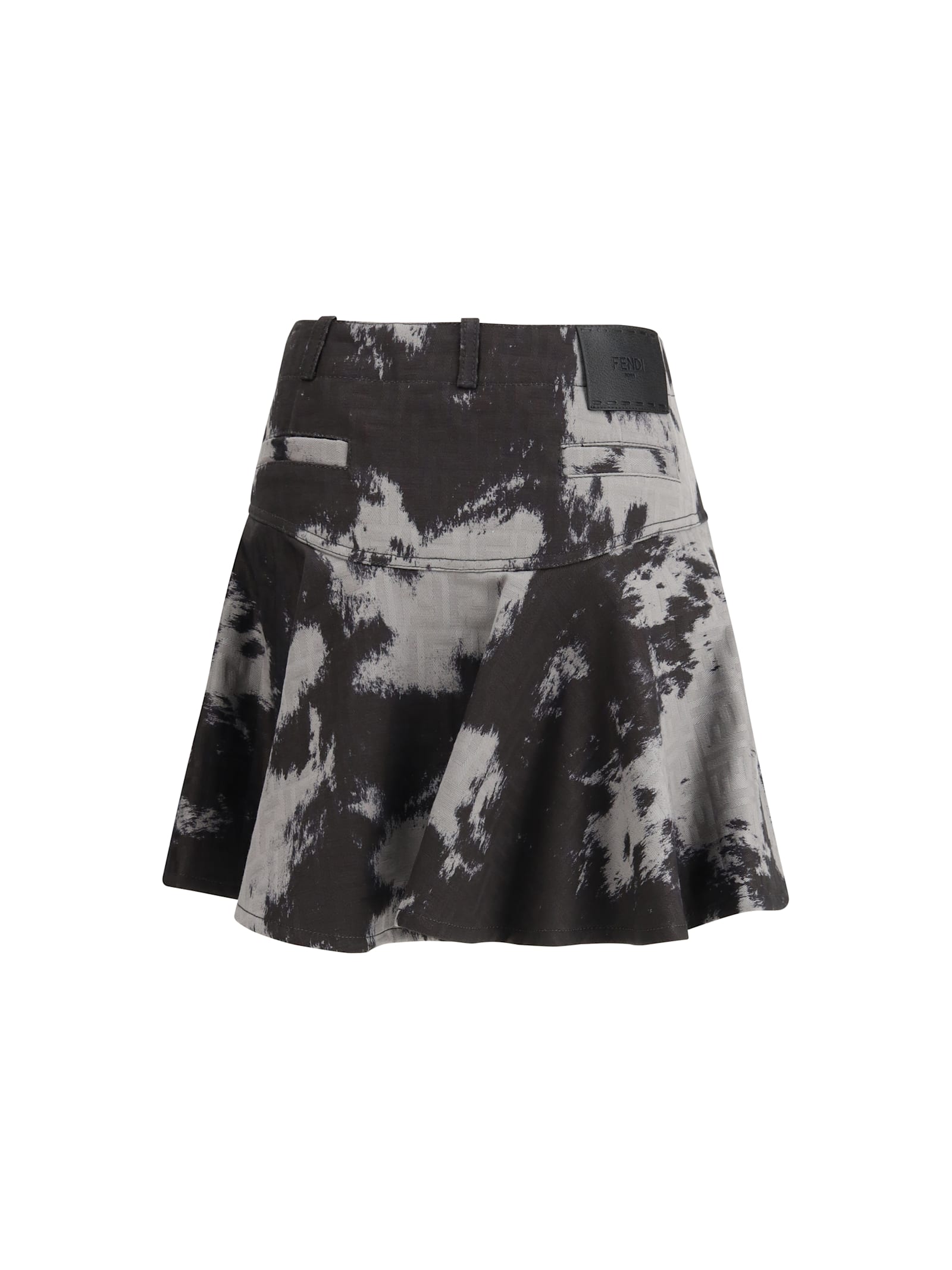 Fendi Ff Denim Skirt With Frosted Fauna Motif In Black