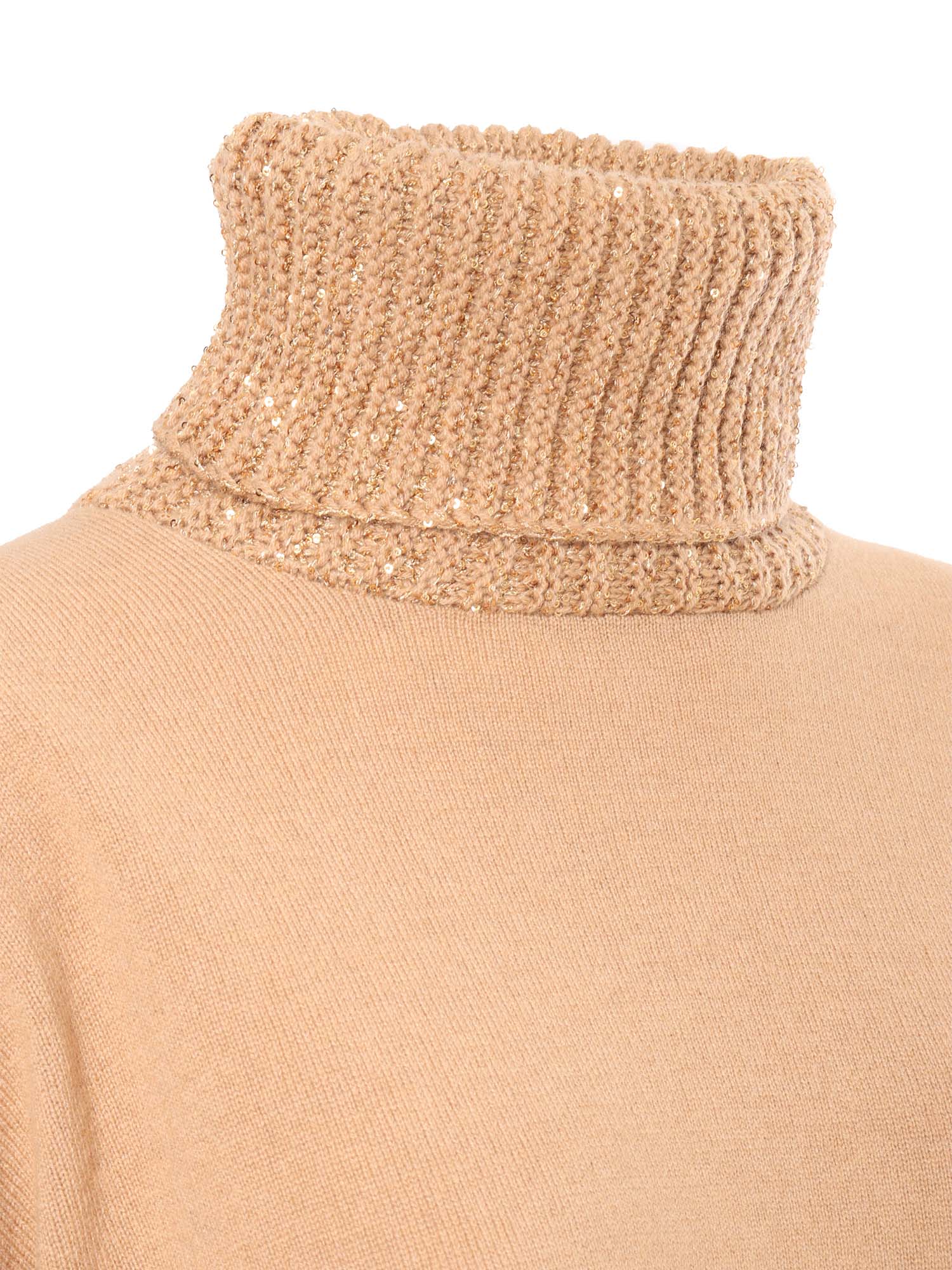 Shop Fabiana Filippi Turtle Neck Sweater With Sequin Collar In Brown