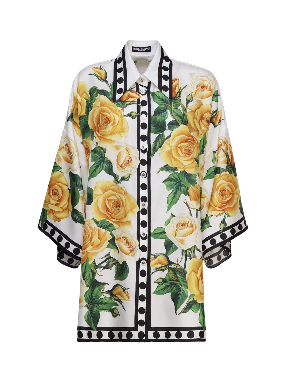 Shop Dolce & Gabbana Yellow Roses Silk Yukata Shirt In Rose Gialle Fdo Bco