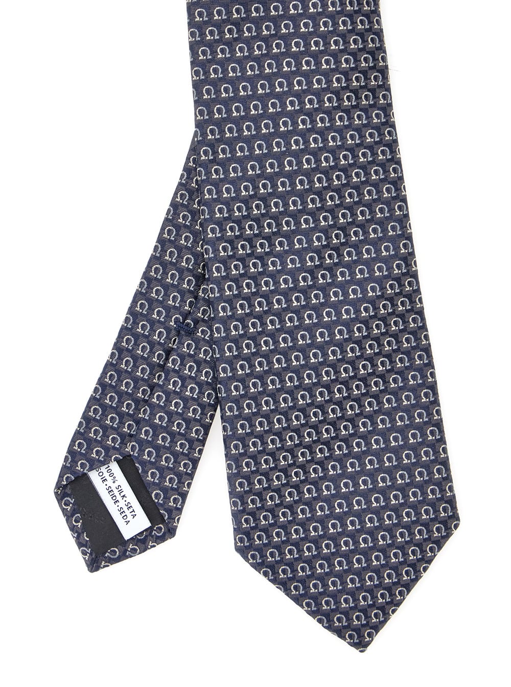 4-zane7j Brown Necktie With All-over Gancini Motif In Silk Man