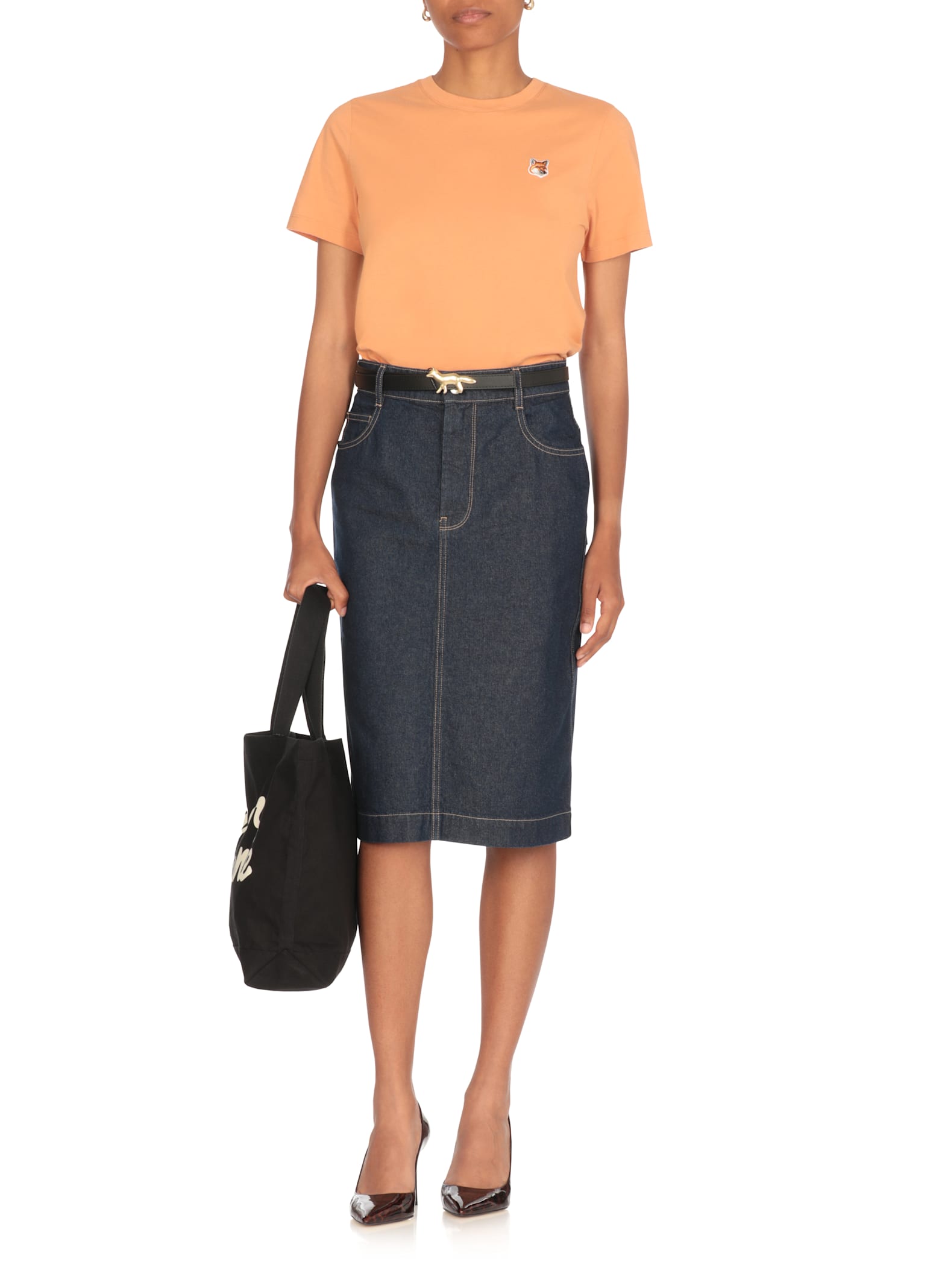 Maison Kitsuné Cotton T-shirt With Fox Patch In Orange