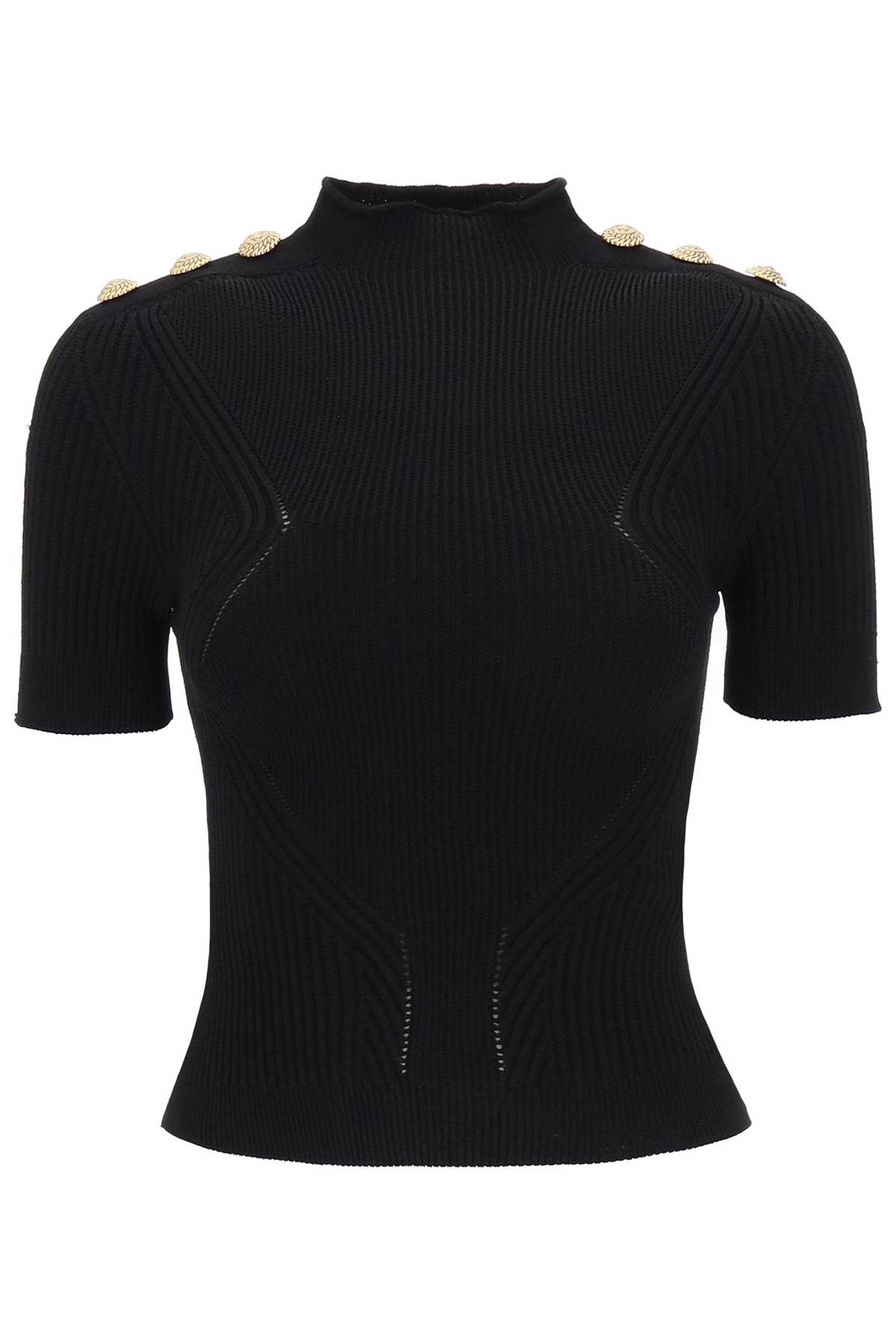 Balmain Six-button Rib Knit Top In Noir (black)