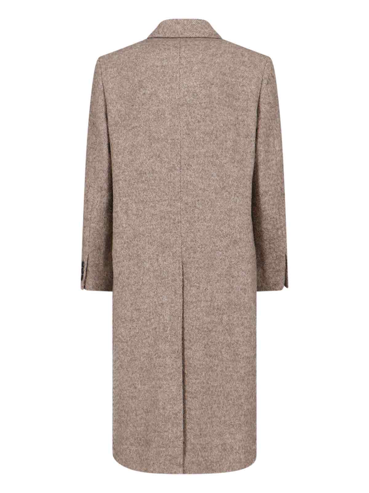Tonywack Double-breasted Beige Wool Coat With Herringbone Texture In Brown