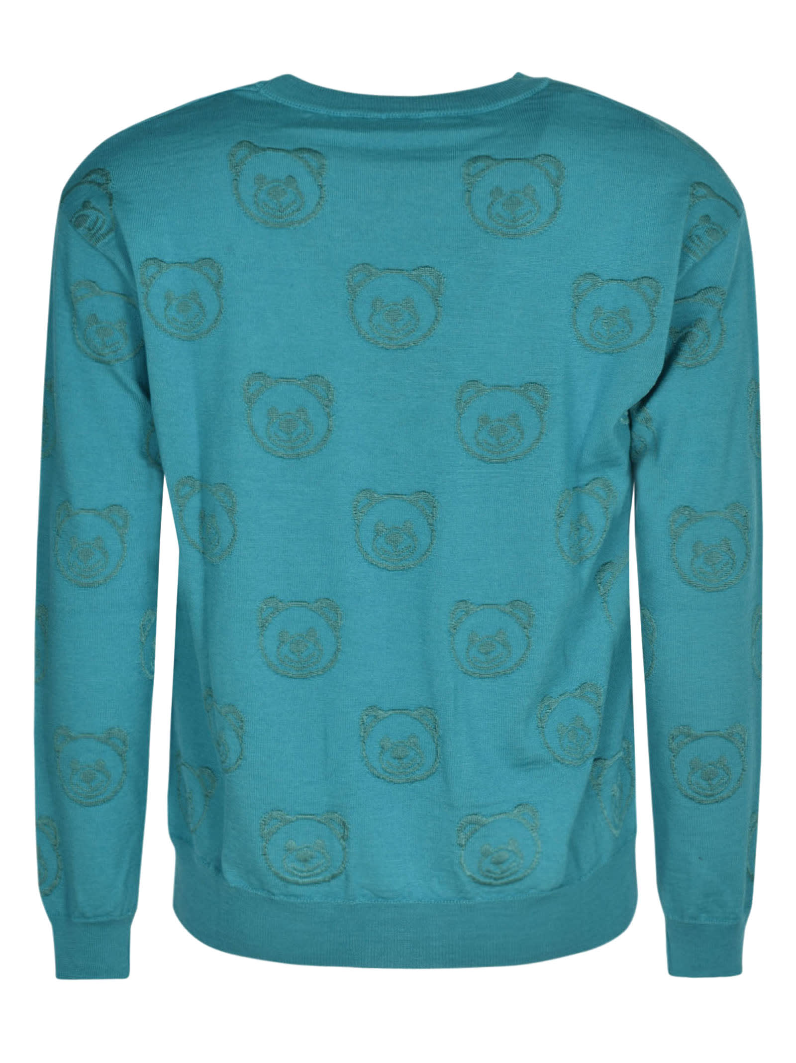 Shop Moschino Bear Logo Ribbed Sweater In Blue