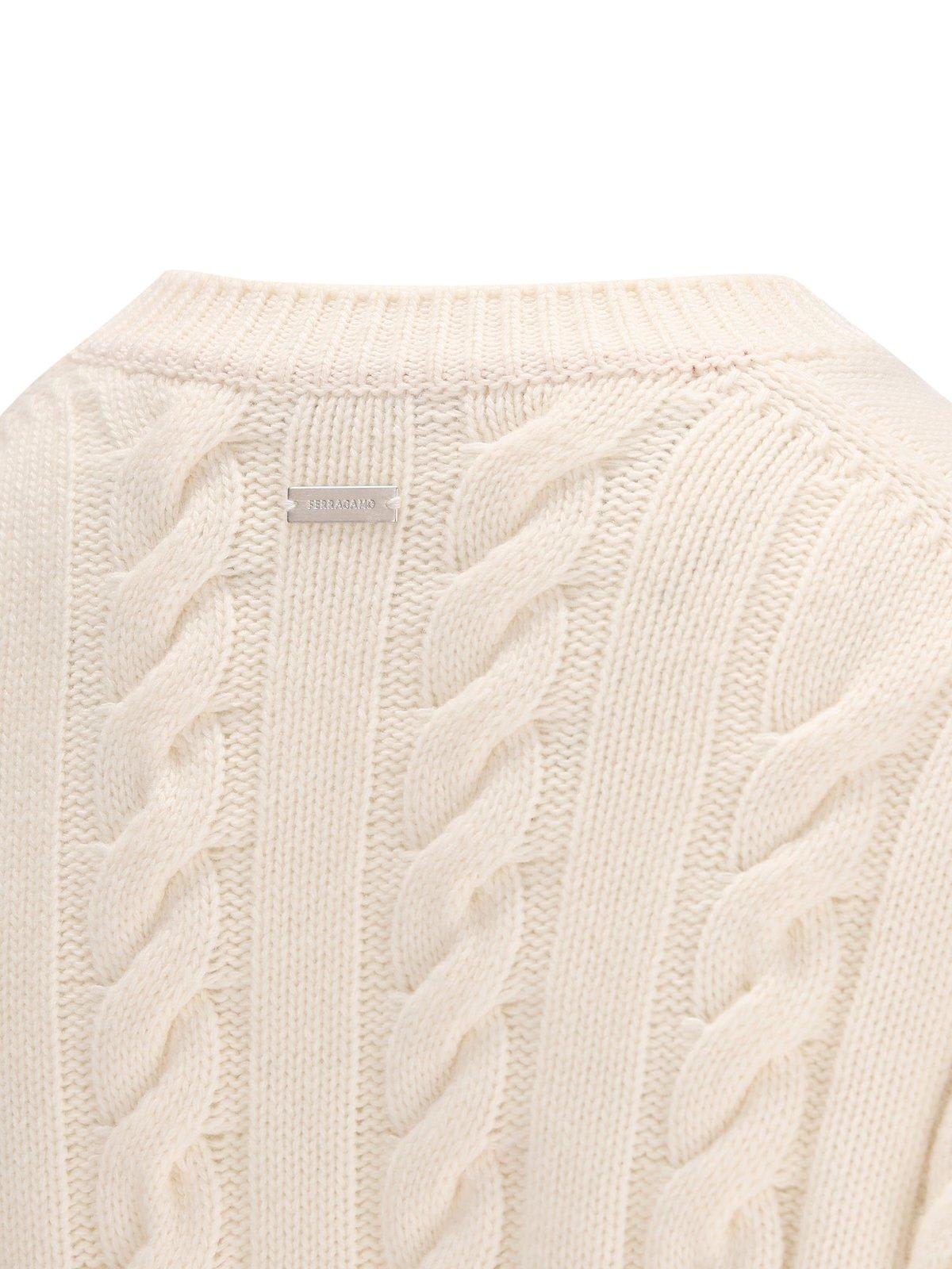 Shop Ferragamo Cable Knitted V-neck Sweater In Optic White
