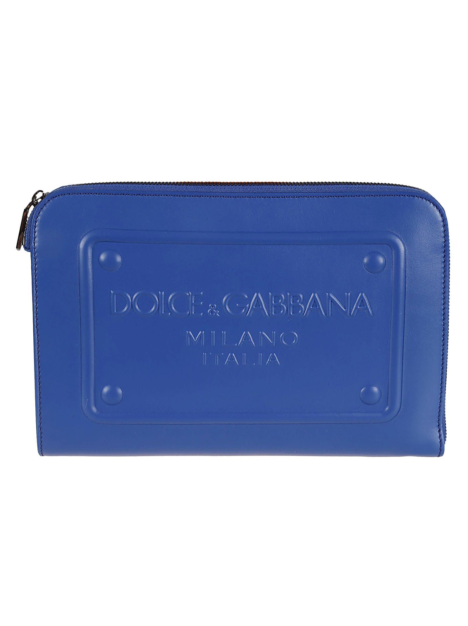 Shop Dolce & Gabbana Logo Embossed Clutch In Blue