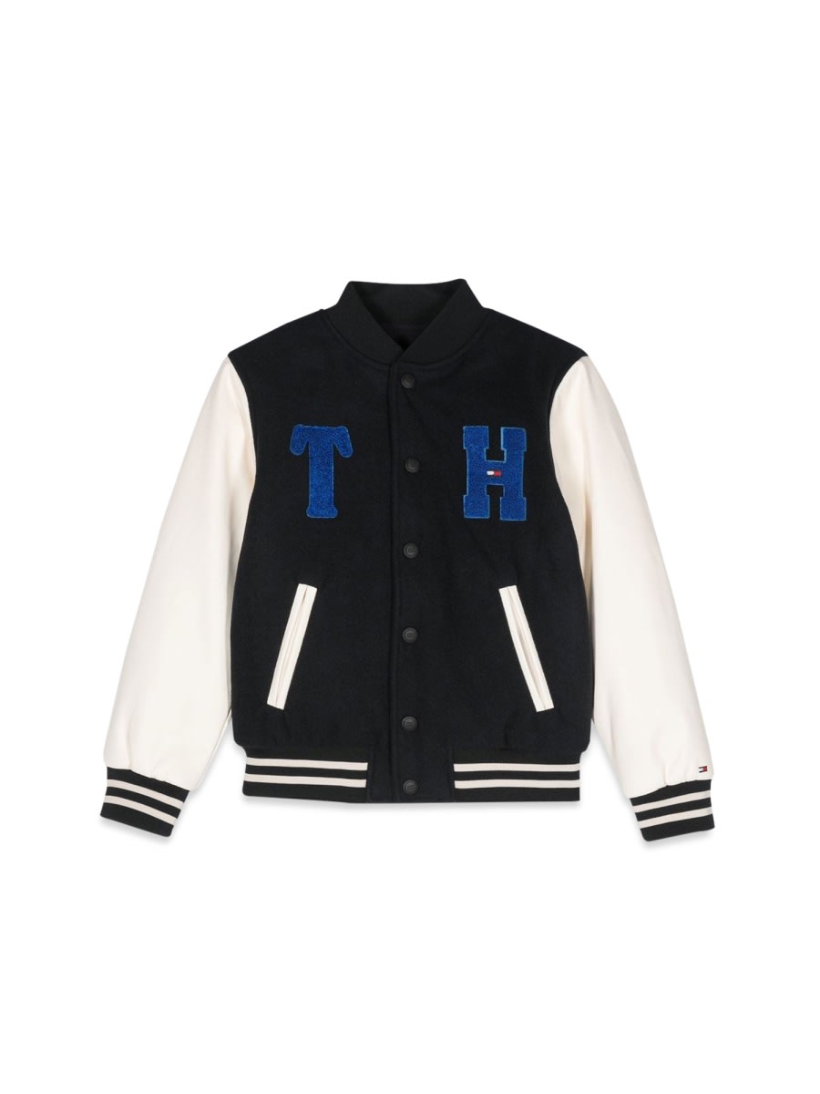 Shop Tommy Hilfiger Reversible Varsity Bomber Jacket In Blue