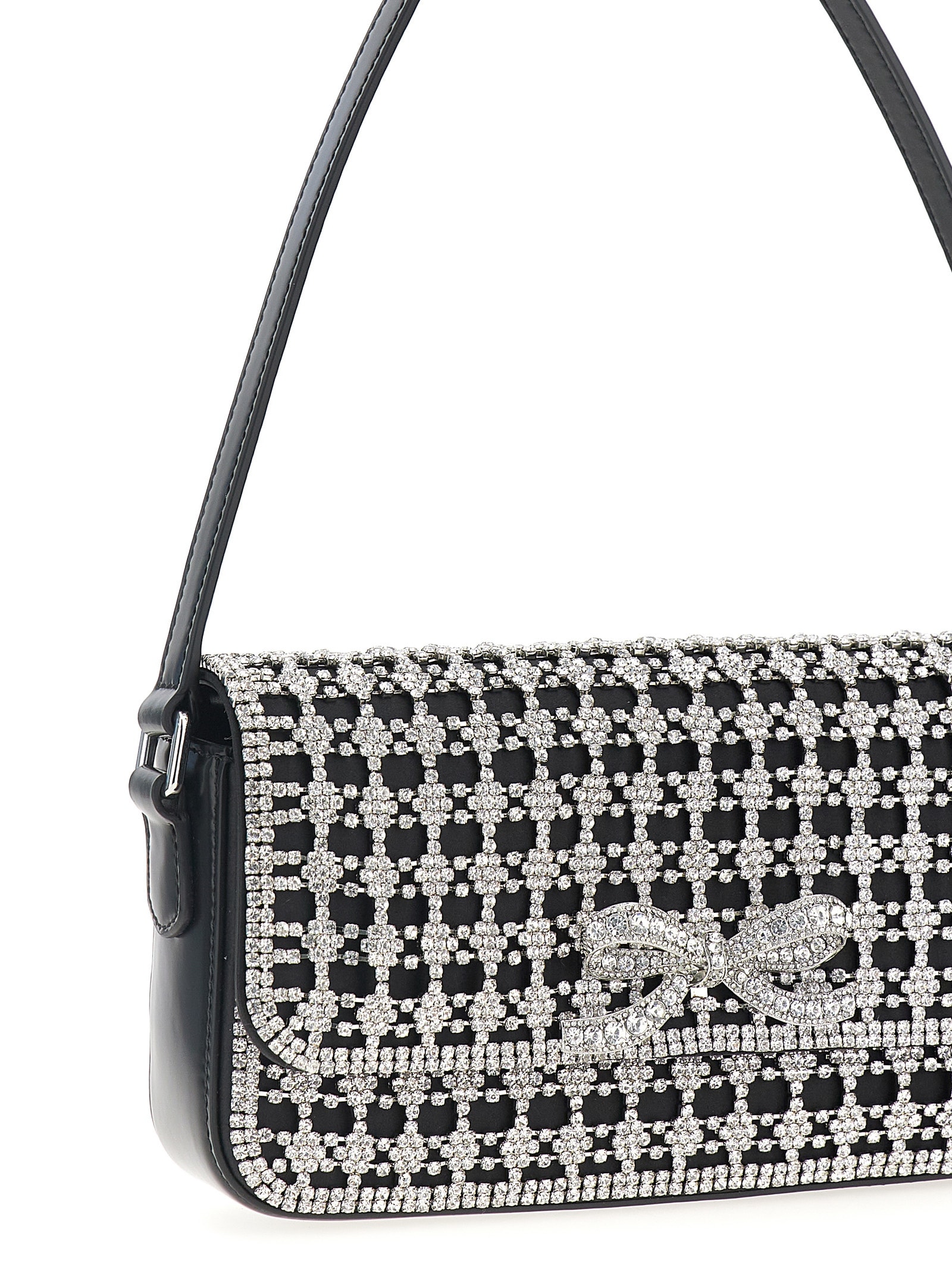 Shop Self-portrait Black Crystal Baguette Shoulder Bag