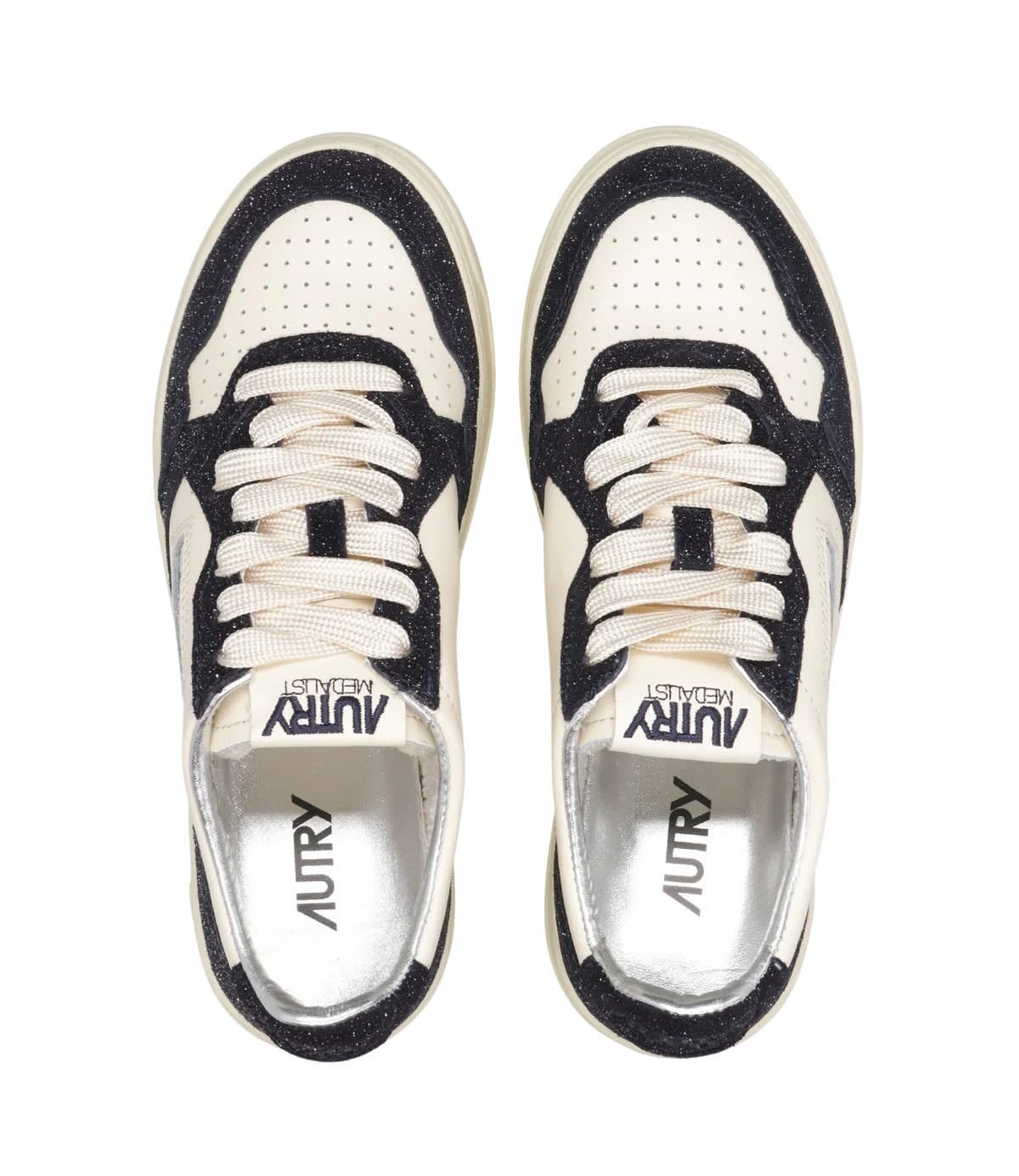 Autry Beige And Blue Leather Medalist Low Sneakers In Neutral