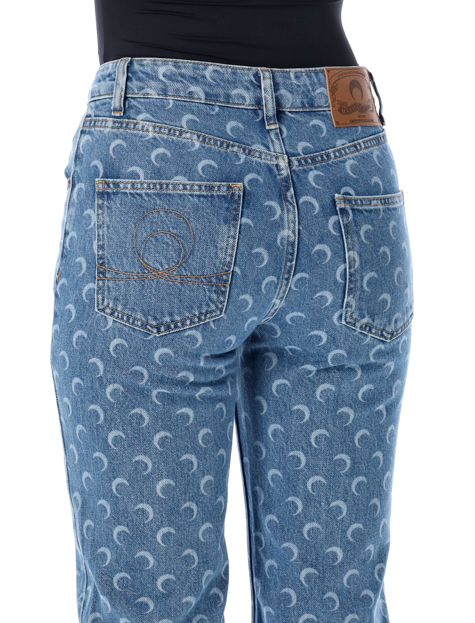 Marine Serre Moon Laser Blue Wash Straight Denim Jeans In Blue