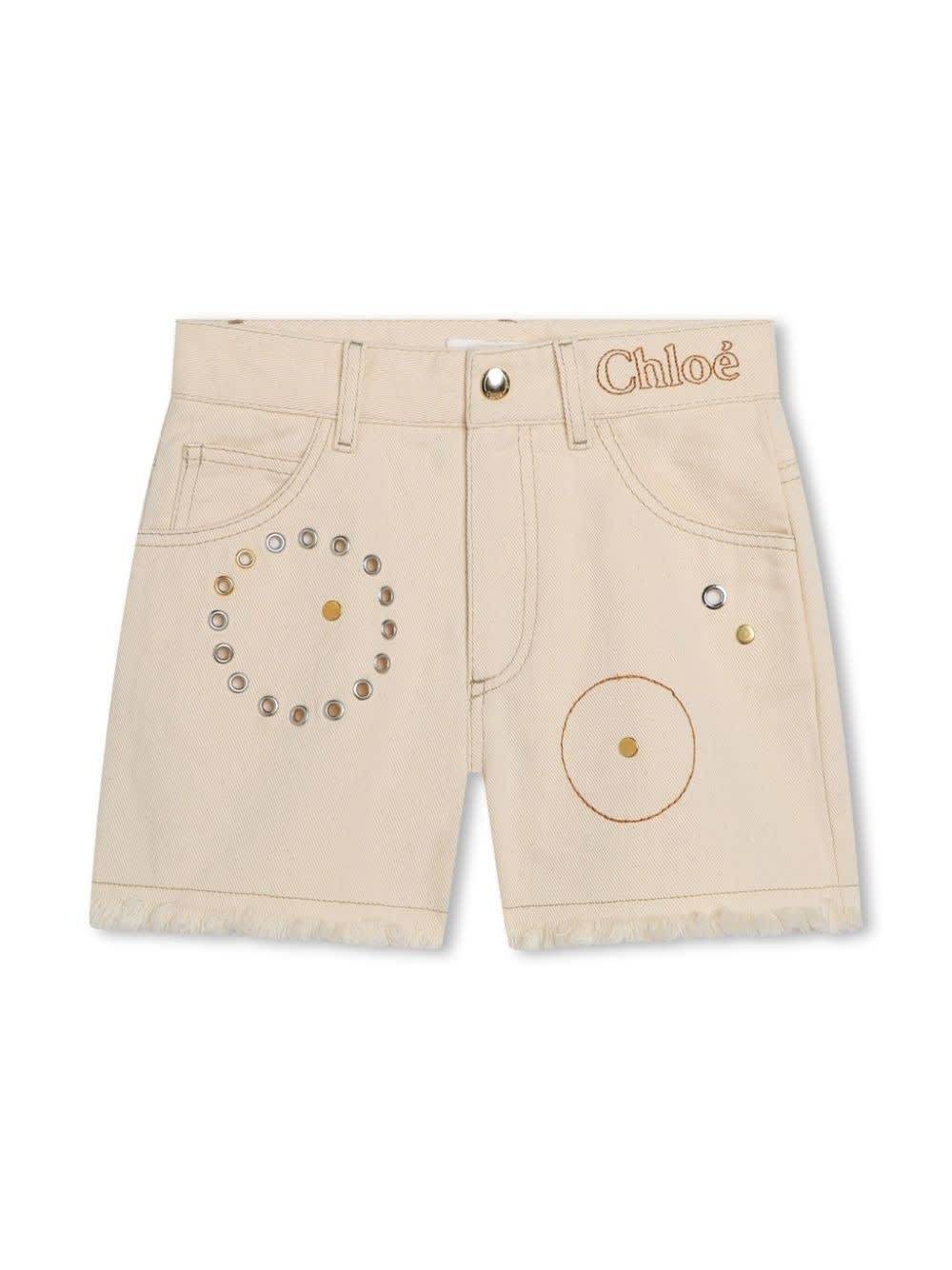 Shop Chloé Beige Denim Shorts With Studs In Brown