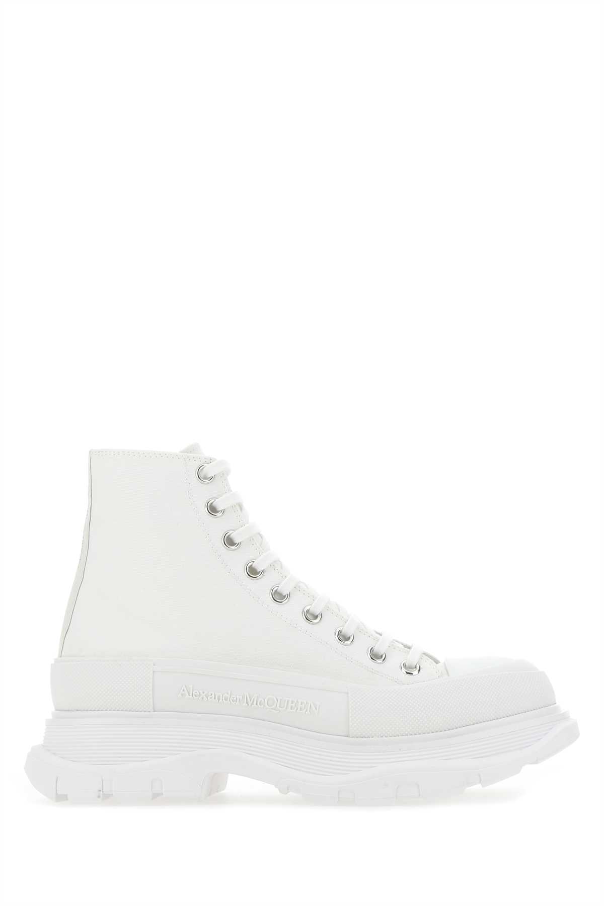 White Canvas And Rubber Tread Slick Sneakers