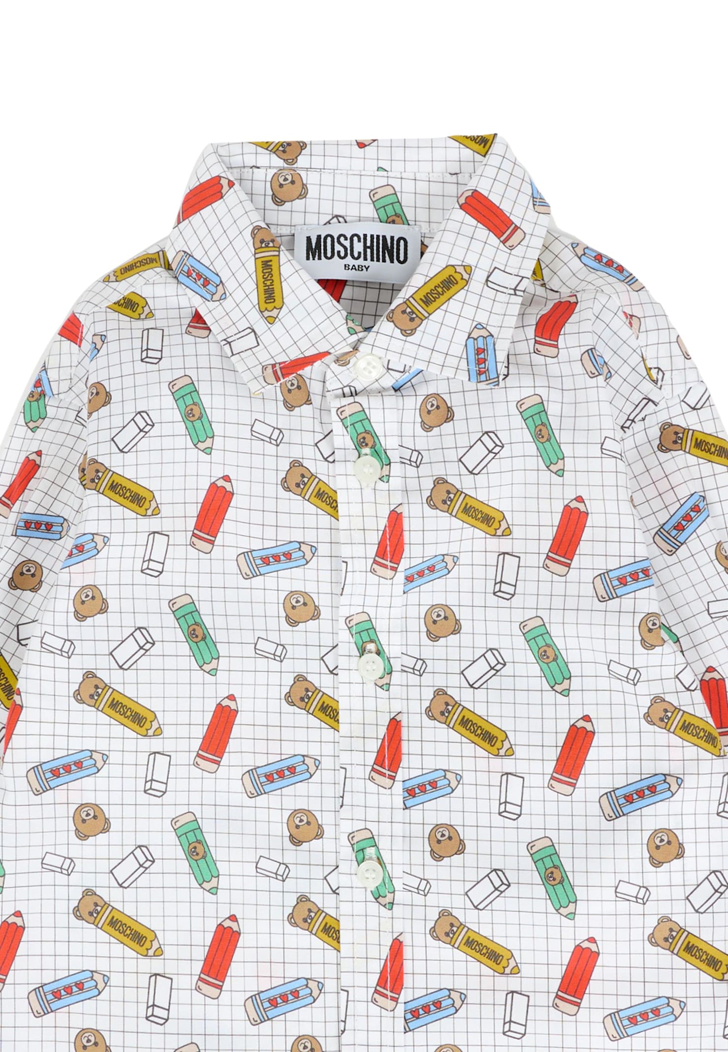Moschino White Shirt For Baby Boy With Teddy Bear In Multi