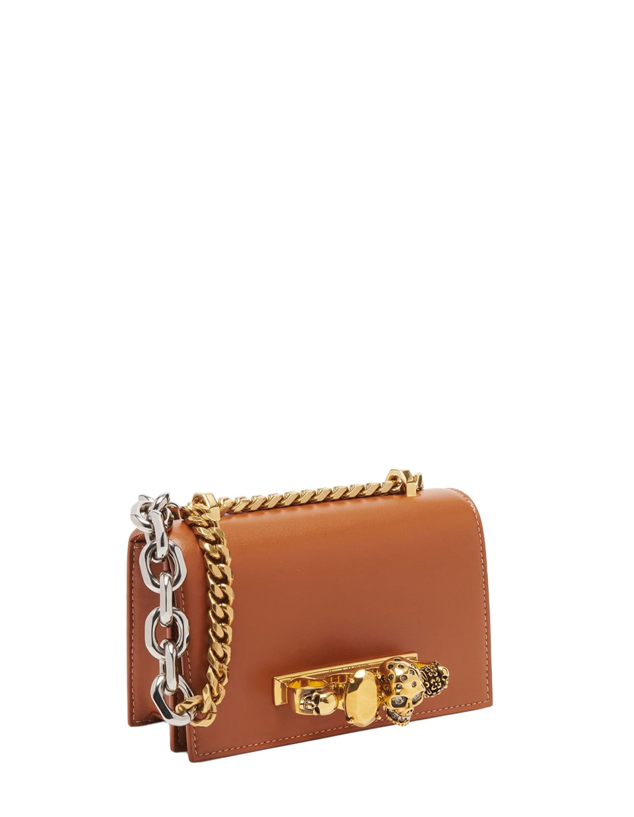 Shop Alexander Mcqueen Mini Jewelled Satchel Bag In Caramel Brown