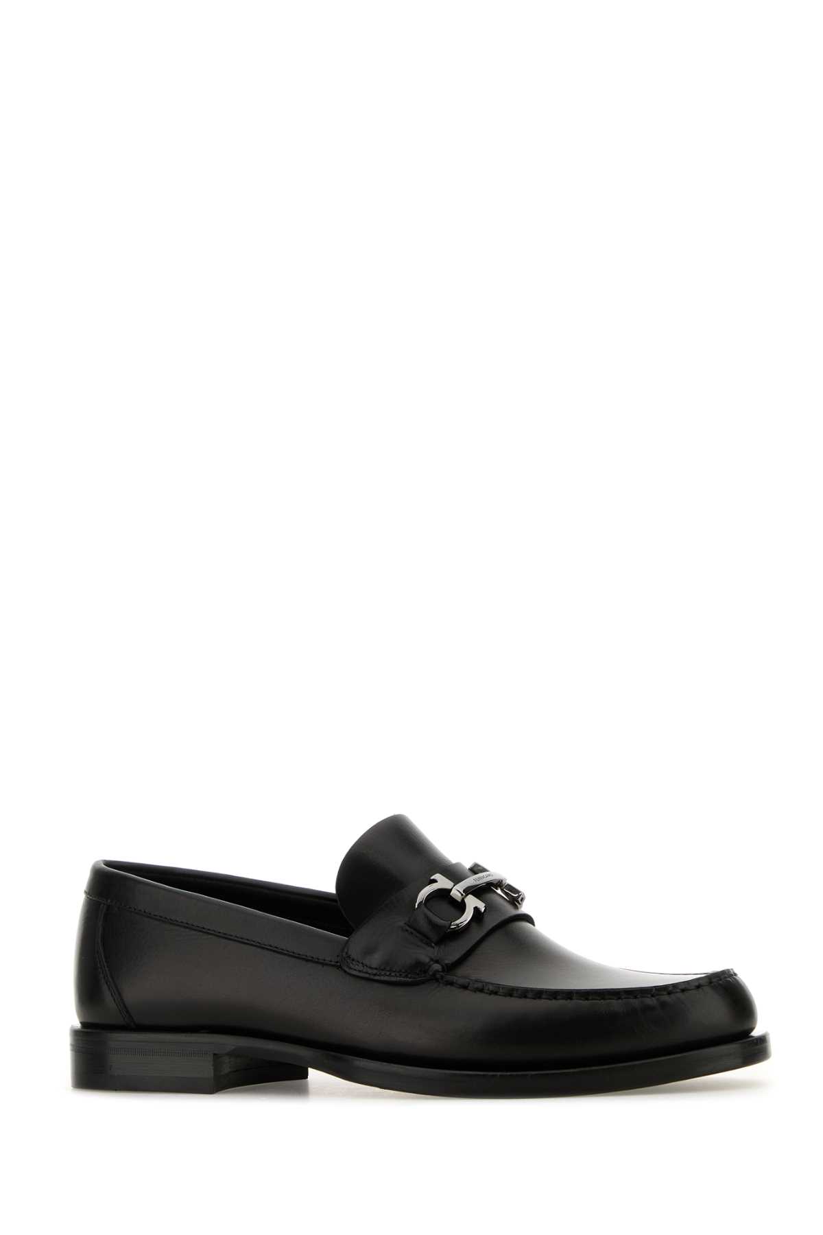 Ferragamo Black Leather Fort Loafers