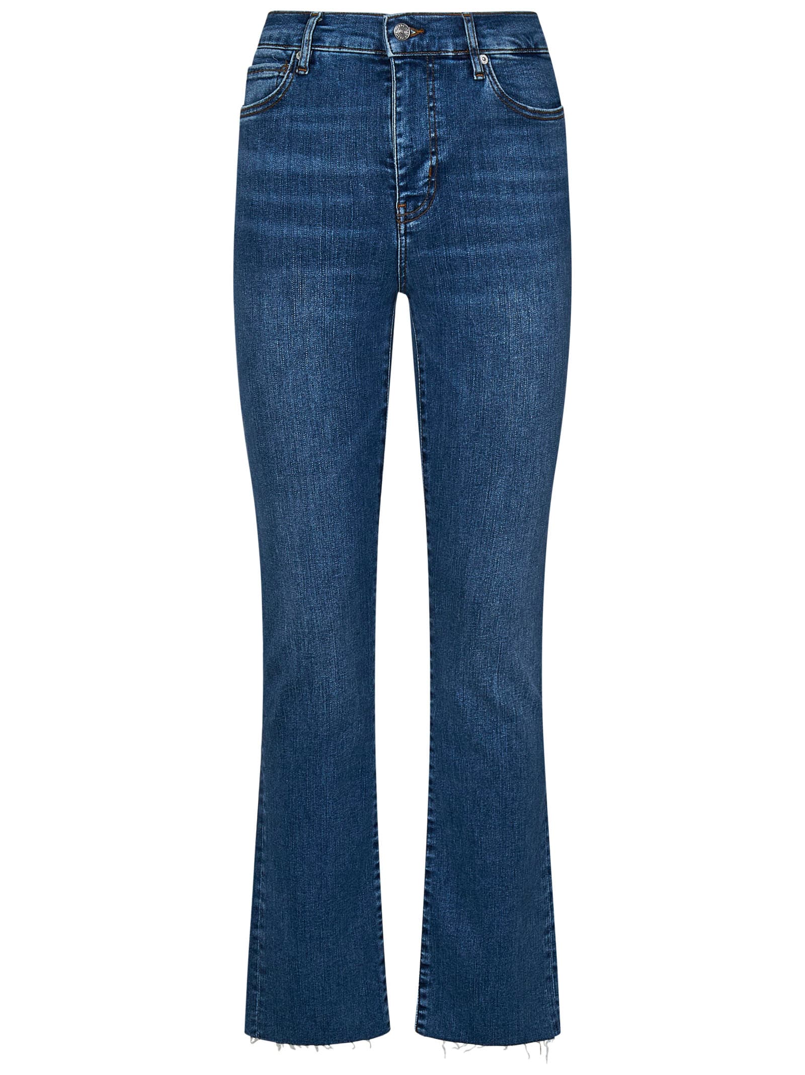 Shop Frame Denim Le High Straight Long Raw Fray Jeans In Blue