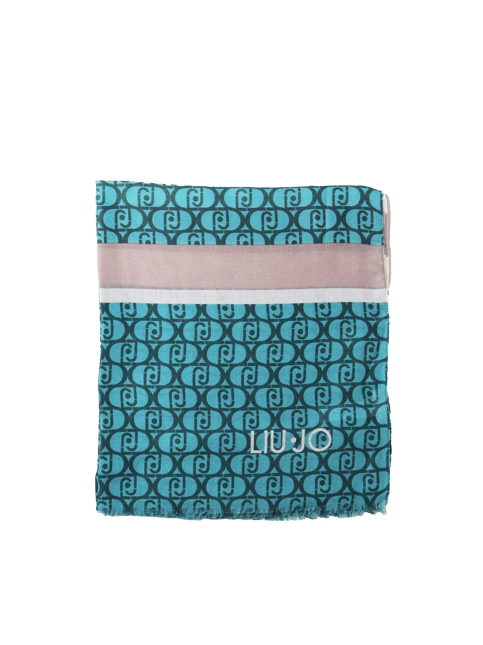 Shop Liu •jo Lightweight Scarf With All-over Logo In Aqua Green