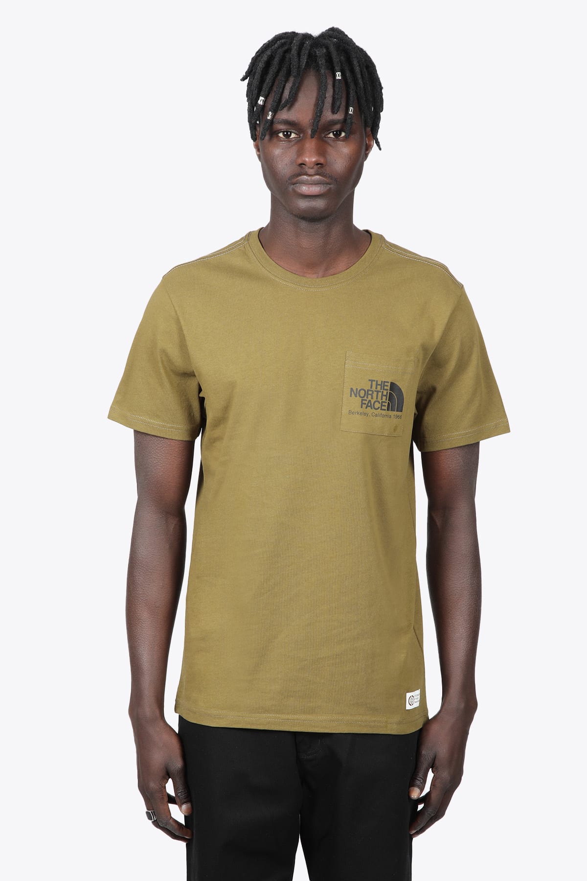 The North Face M Berkeley California Pocket T Scrap Military green cotton t-shirt with chest pocket