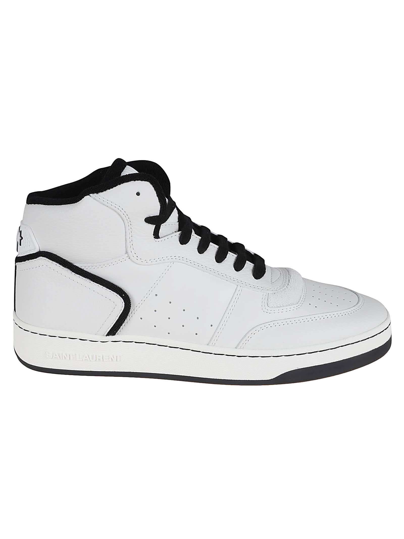 Saint Laurent Sl80 Mid Top Sneaker Cuir Meridiano Graine In Blanc Opt