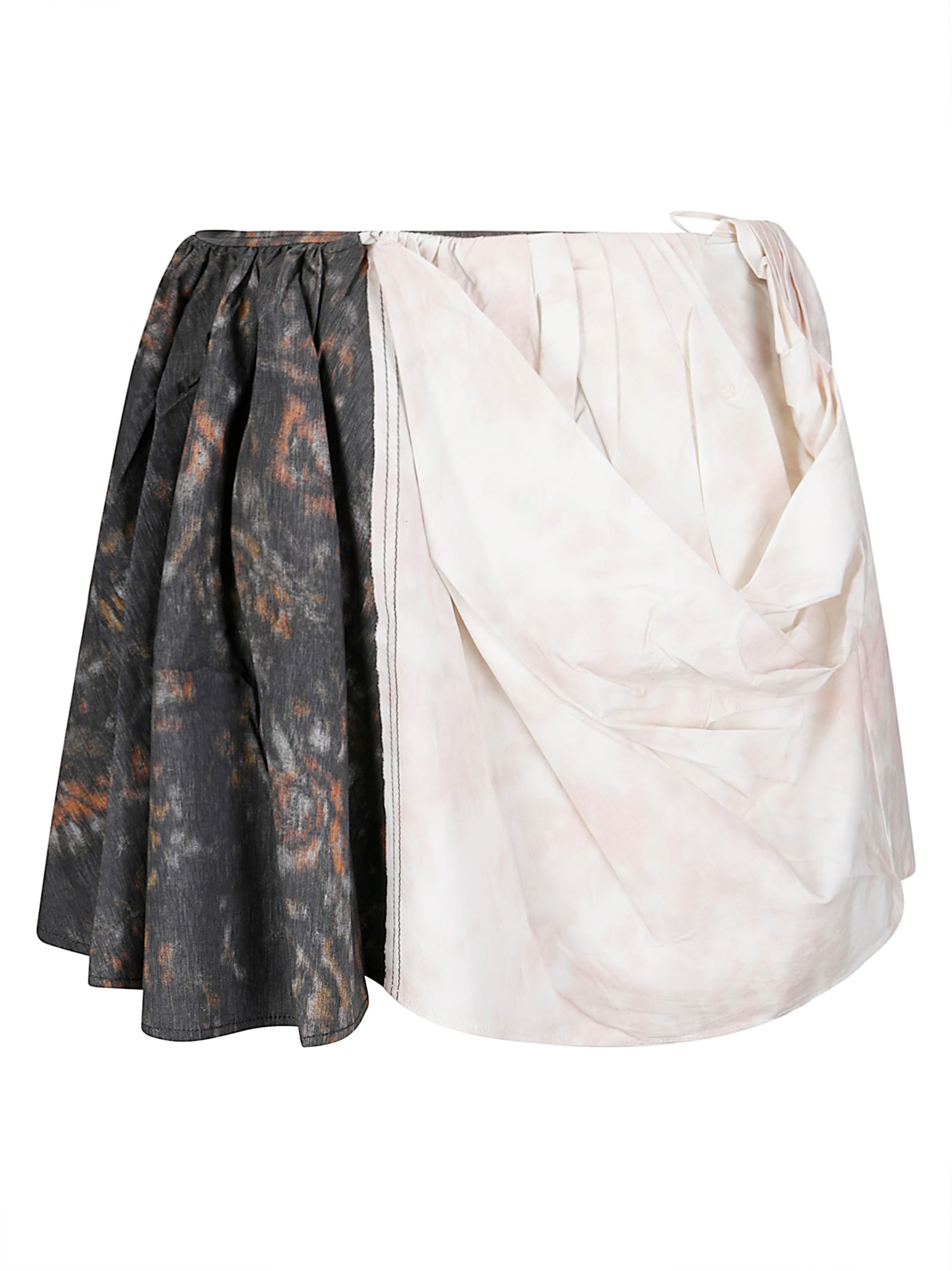 Ganni Printed Stretch Cotton Draped Mini Skirt In Multi