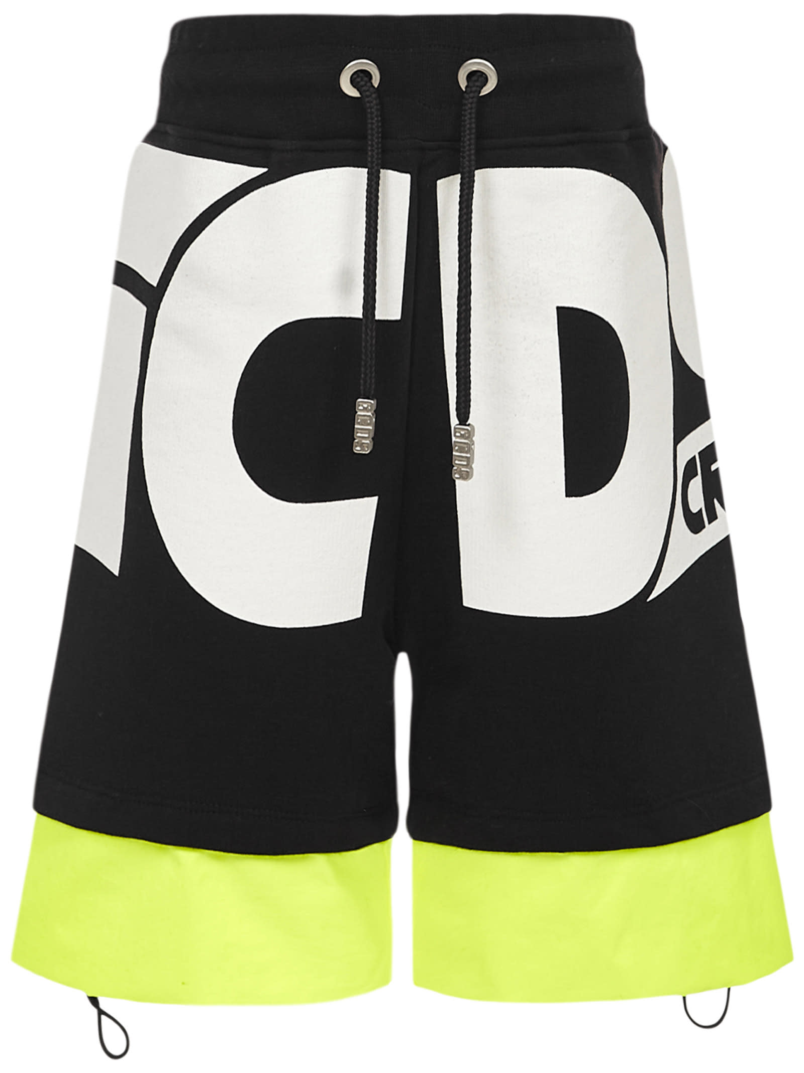 Gcds Mini Kids' Black Sports Shorts In Nero/giallo Fluo