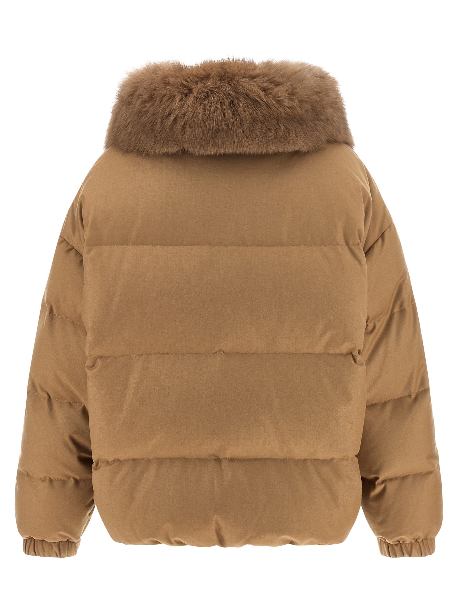 Yves Salomon Down Jacket With Mittens Puffer Jackets Beige In Brown